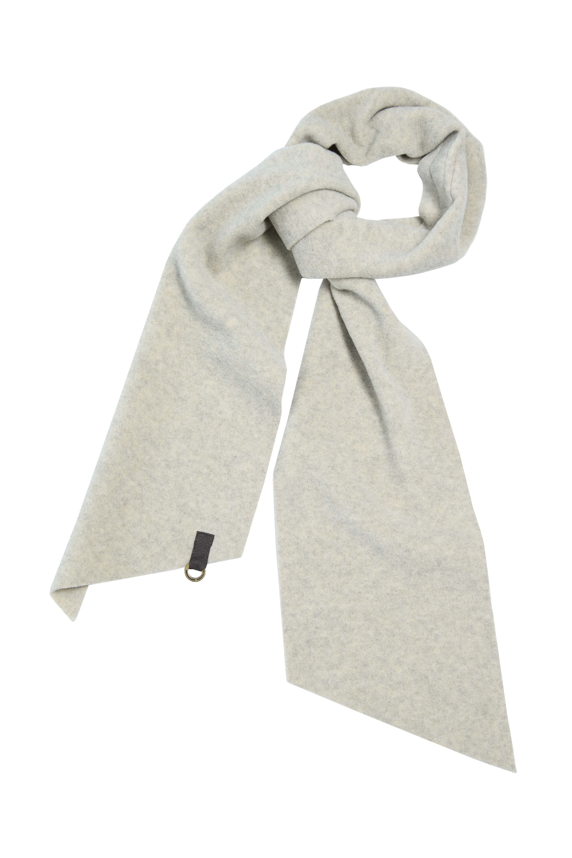 Light grey scarf with a small tag.