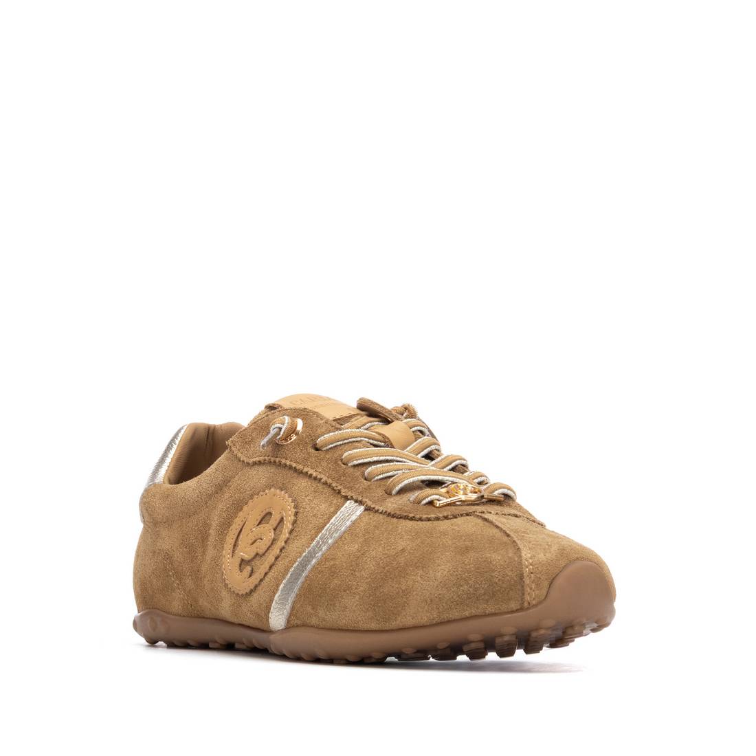 Brown runners with gold details and elactic shoelaces 