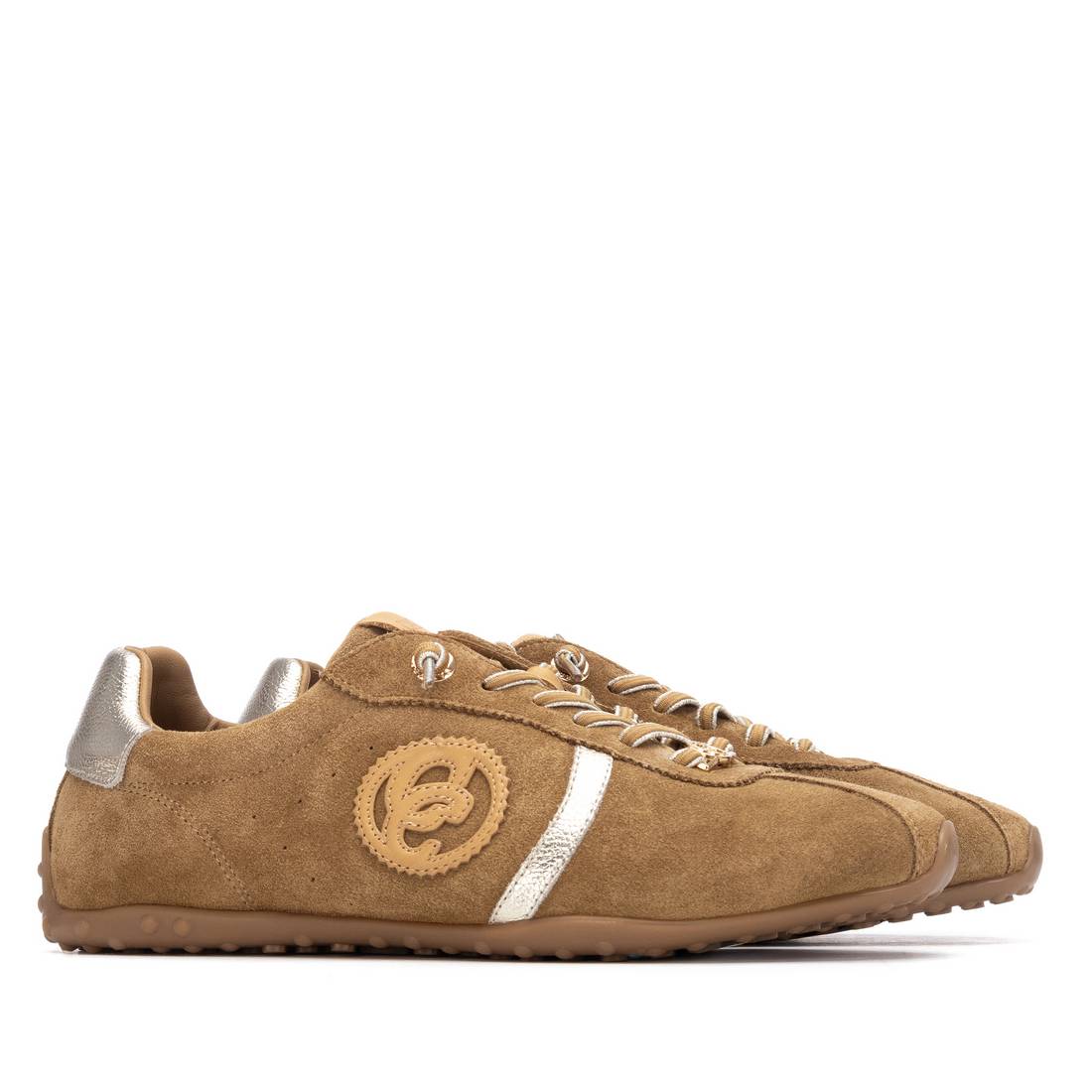 A pair of camel suede runners