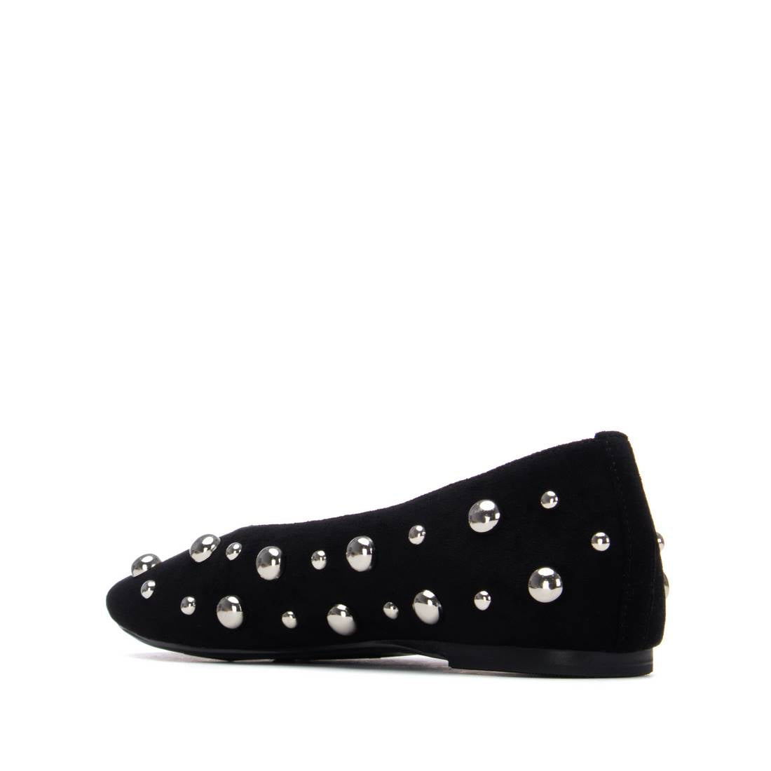 Black suede-feel studded flats 