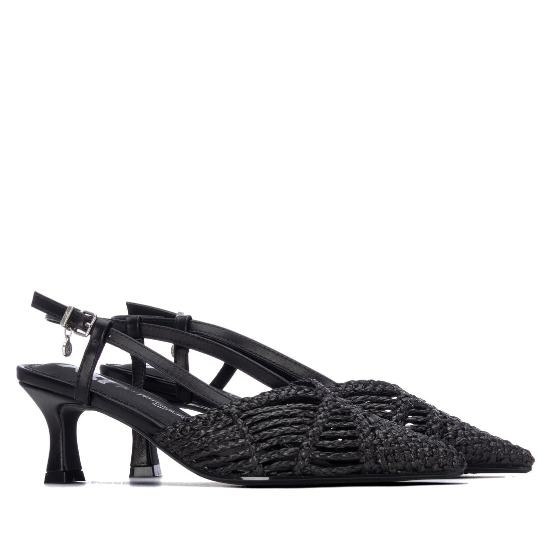 Black kitten-heel summer shoes 