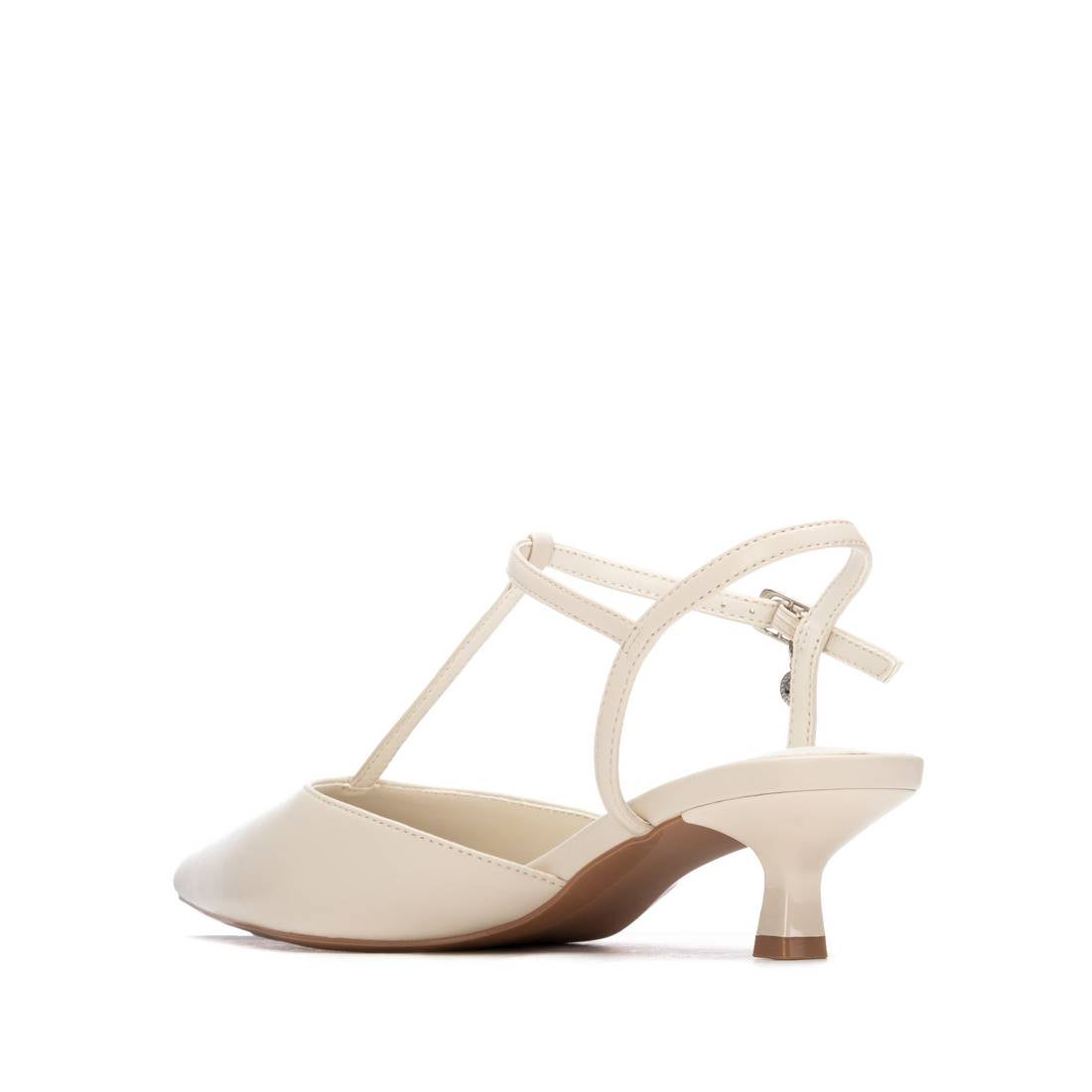 Cream kitten-heel shoe with t-bar detail