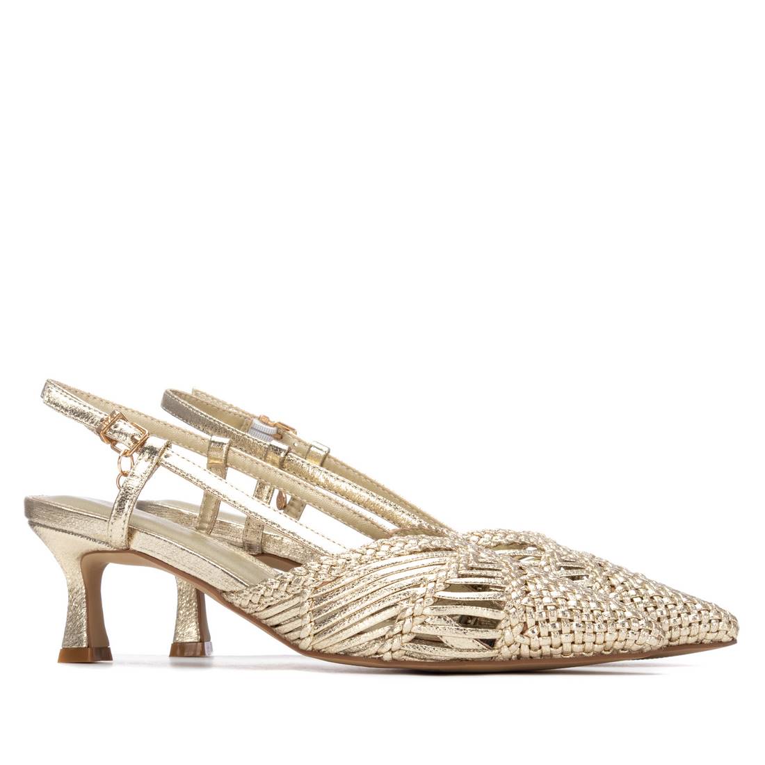 Metallic gold slingbacks with kitten heel