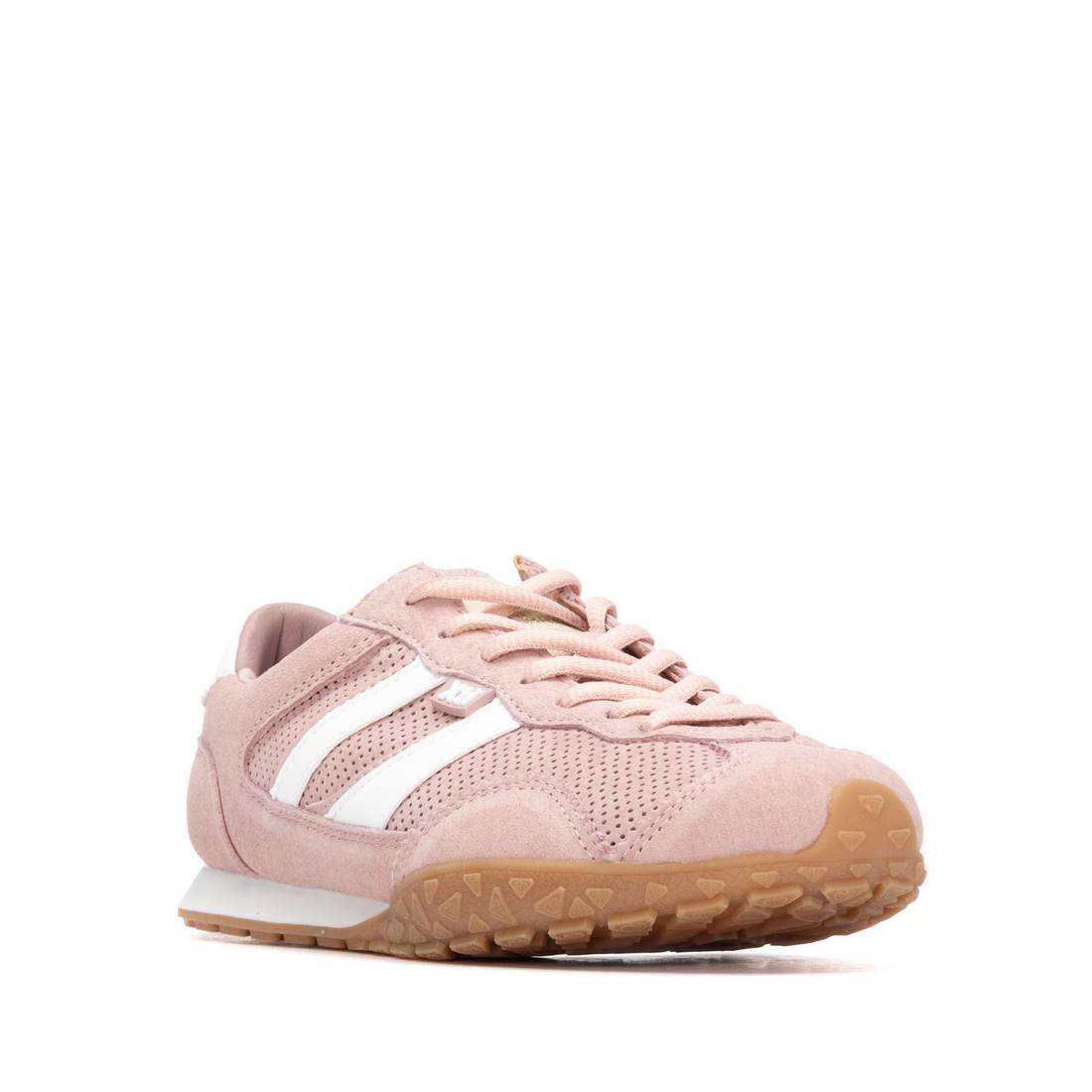 Pink suede runners with gum sole