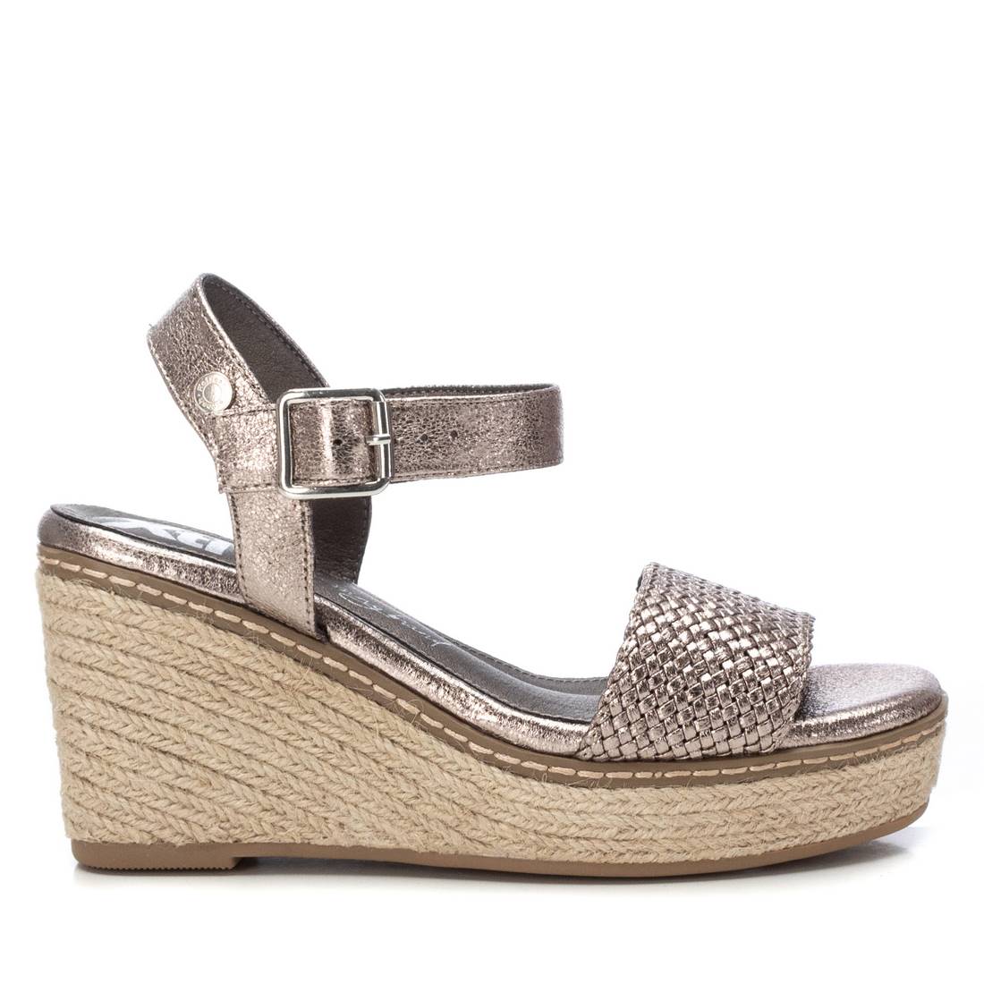 Taupe metallic wedge sandal with espadrille sole 