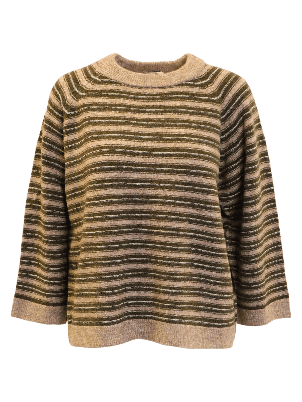 B Copenhagen olive and taupe striped jumper front view