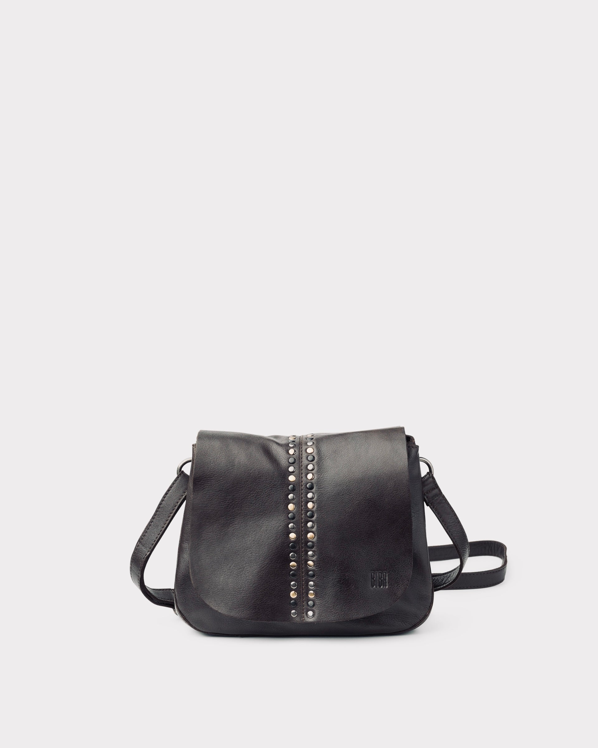 Black leather bag with embellishments 