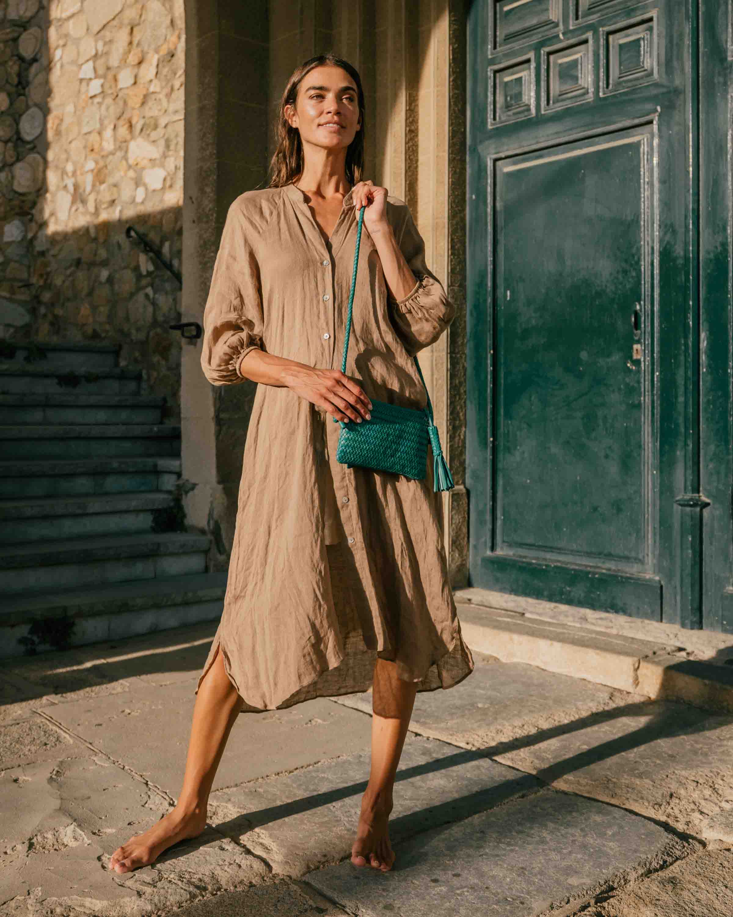 Crossbody leather bag in teal