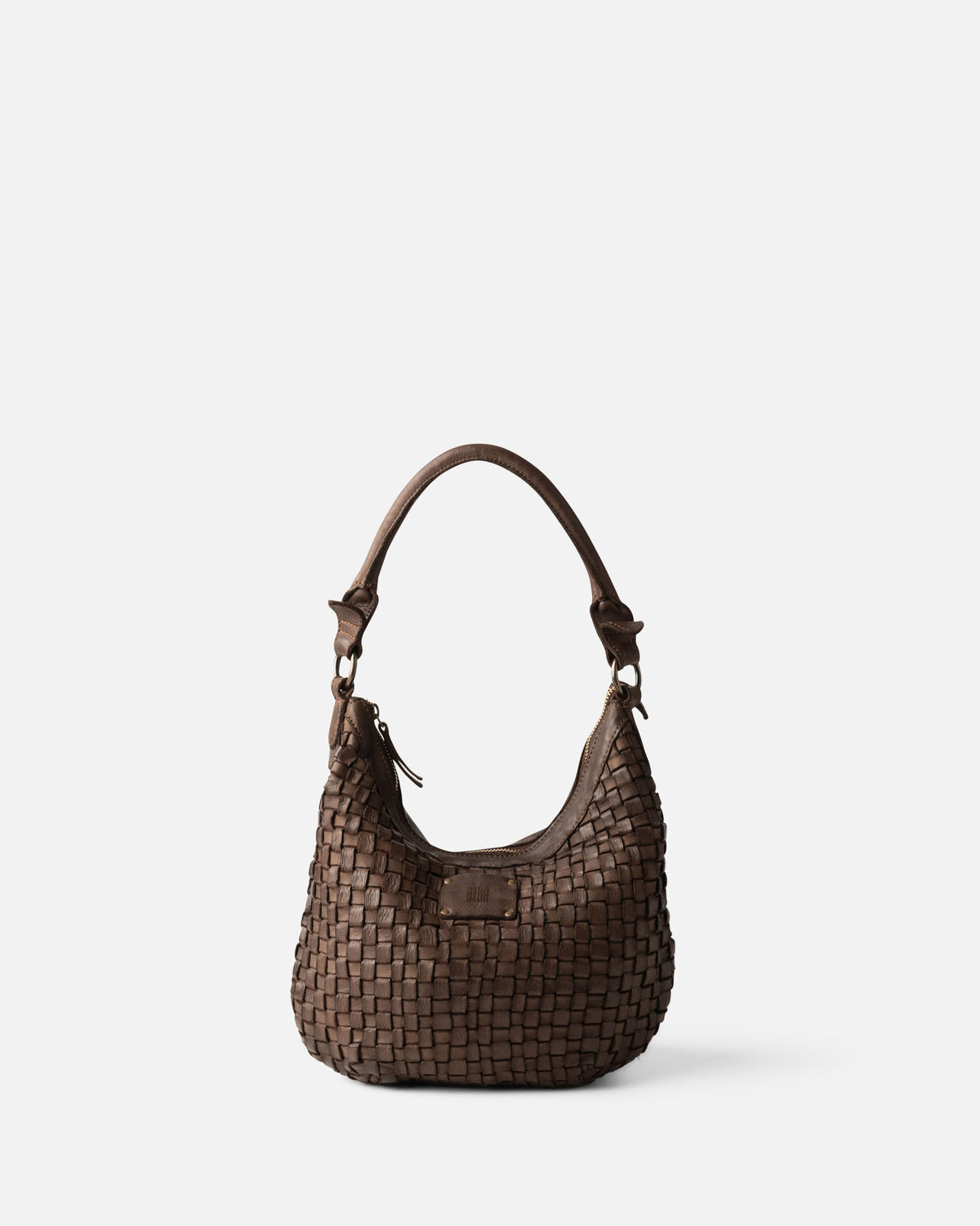 BIBA Kansas woven leather half-moon bag front view
