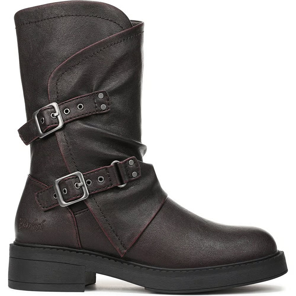 Blowfish Malibu wine faux leather boots side view
