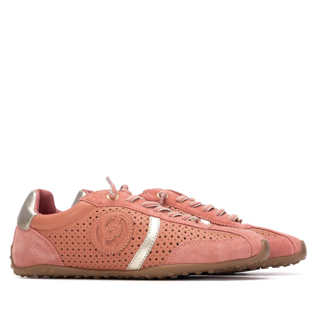 Coral leather runners with elastic shoelaces 