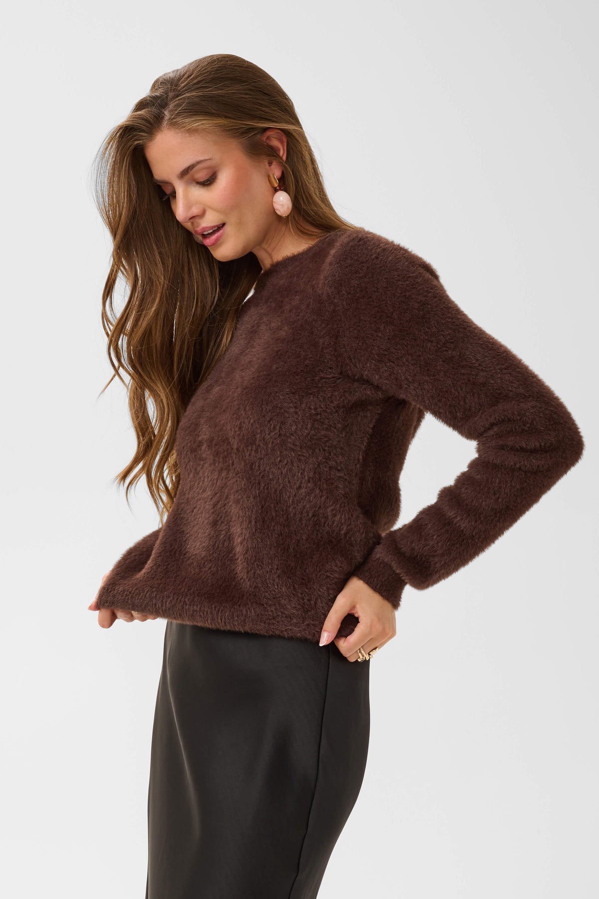 Cream Inaya long-sleeve jumper on model