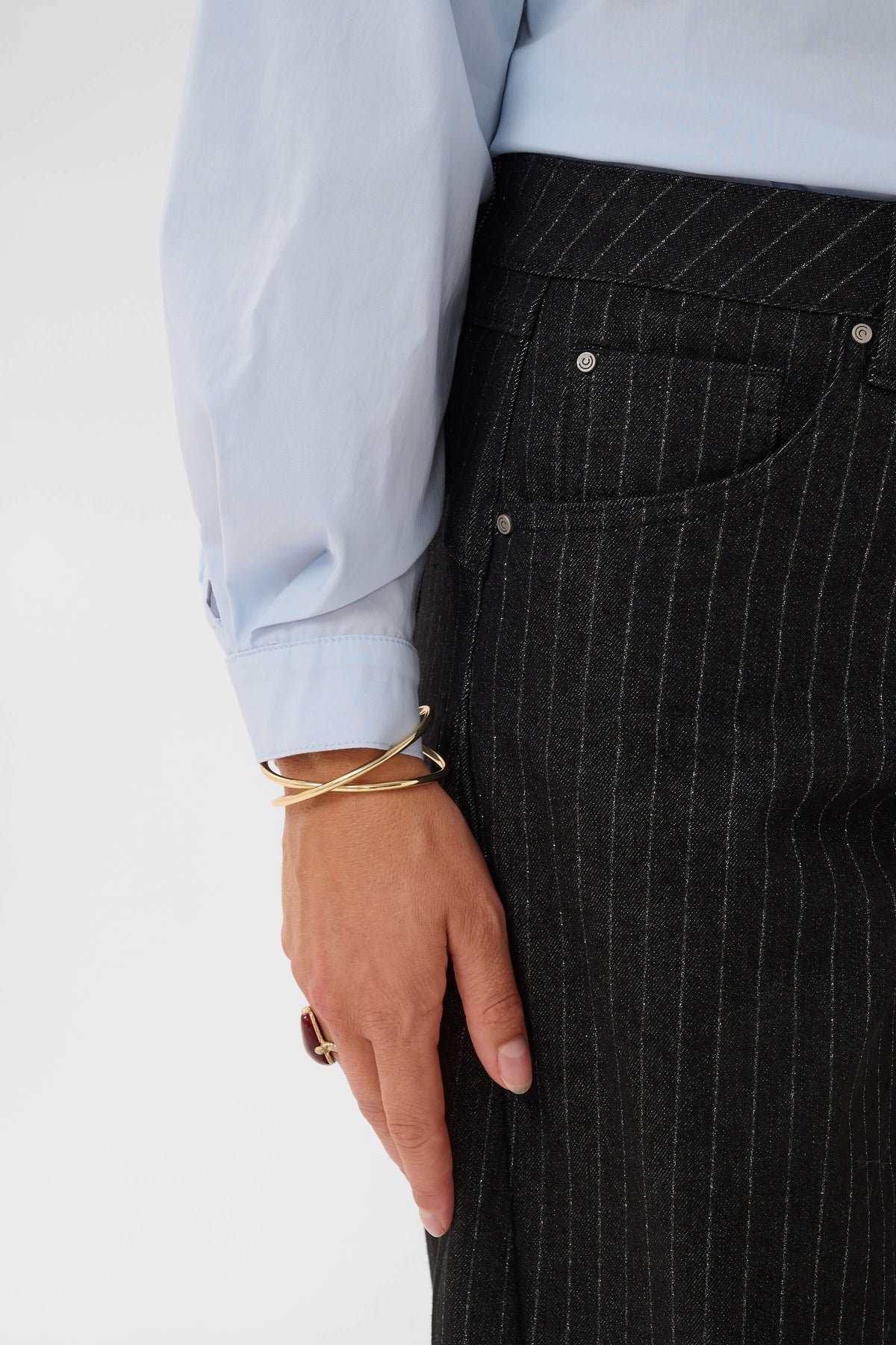 Cream Marelli waistband, button and zip detail