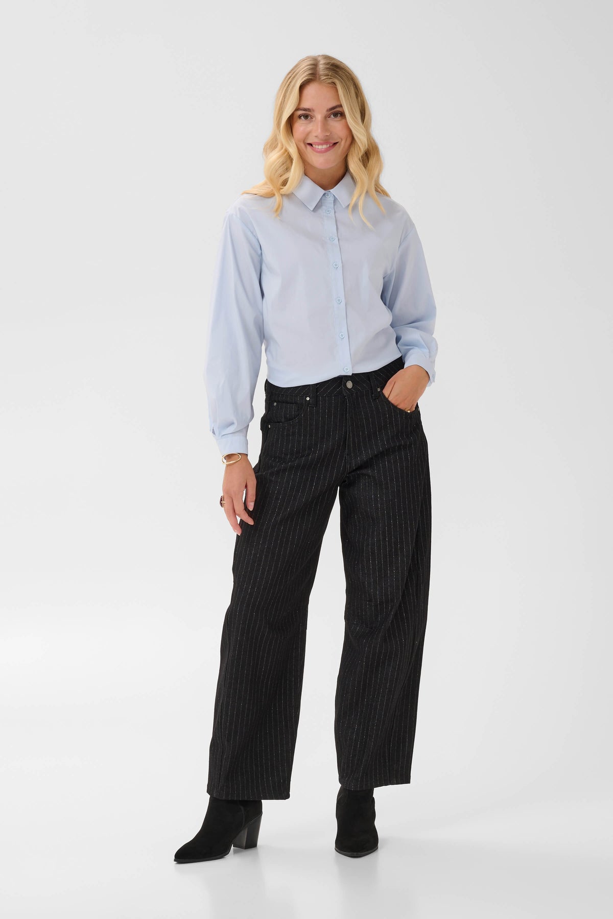 Cream Marelli structured pinstripe barrel jeans