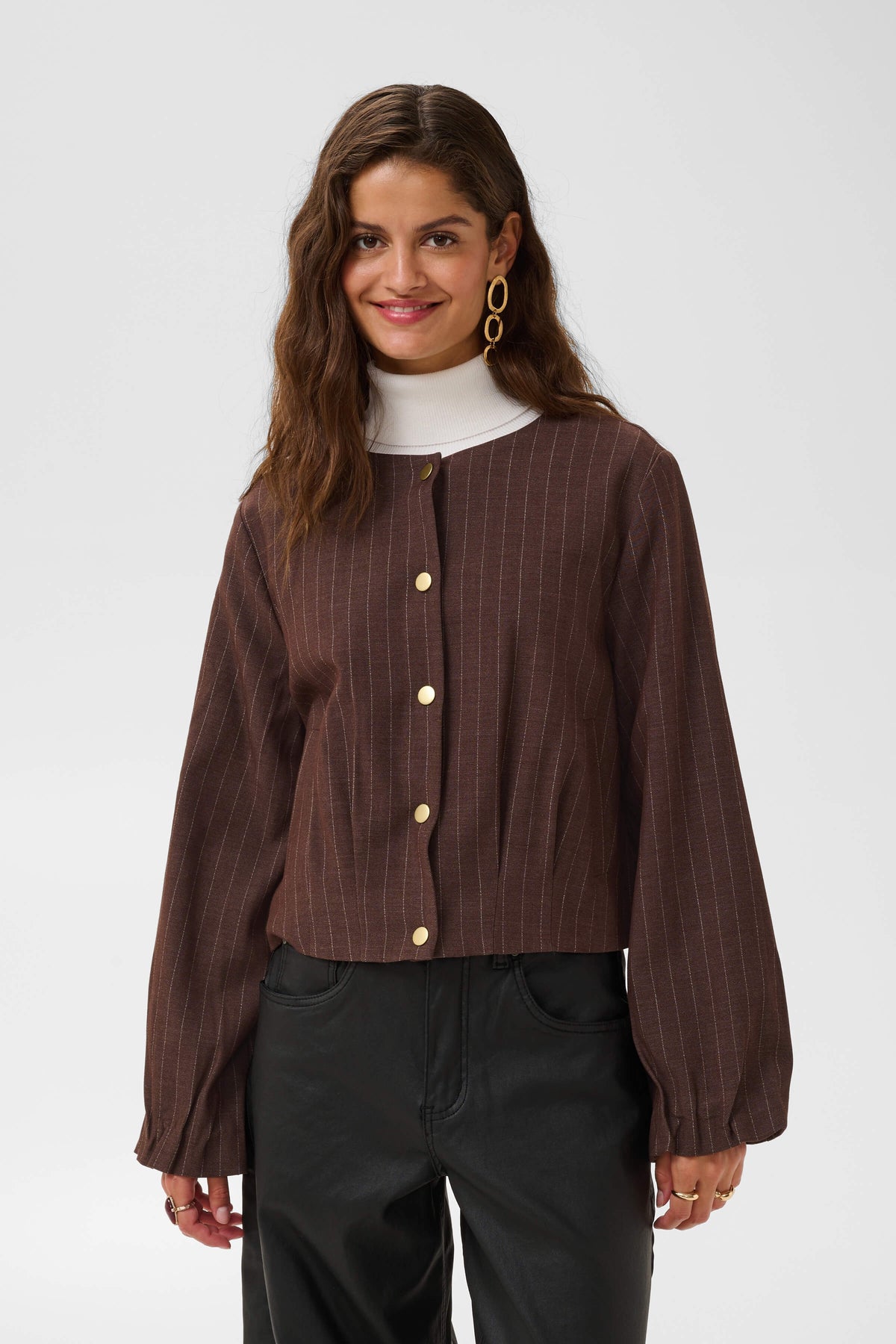 Cream Tingle Pinstripe Bomber Jacket style 10615577