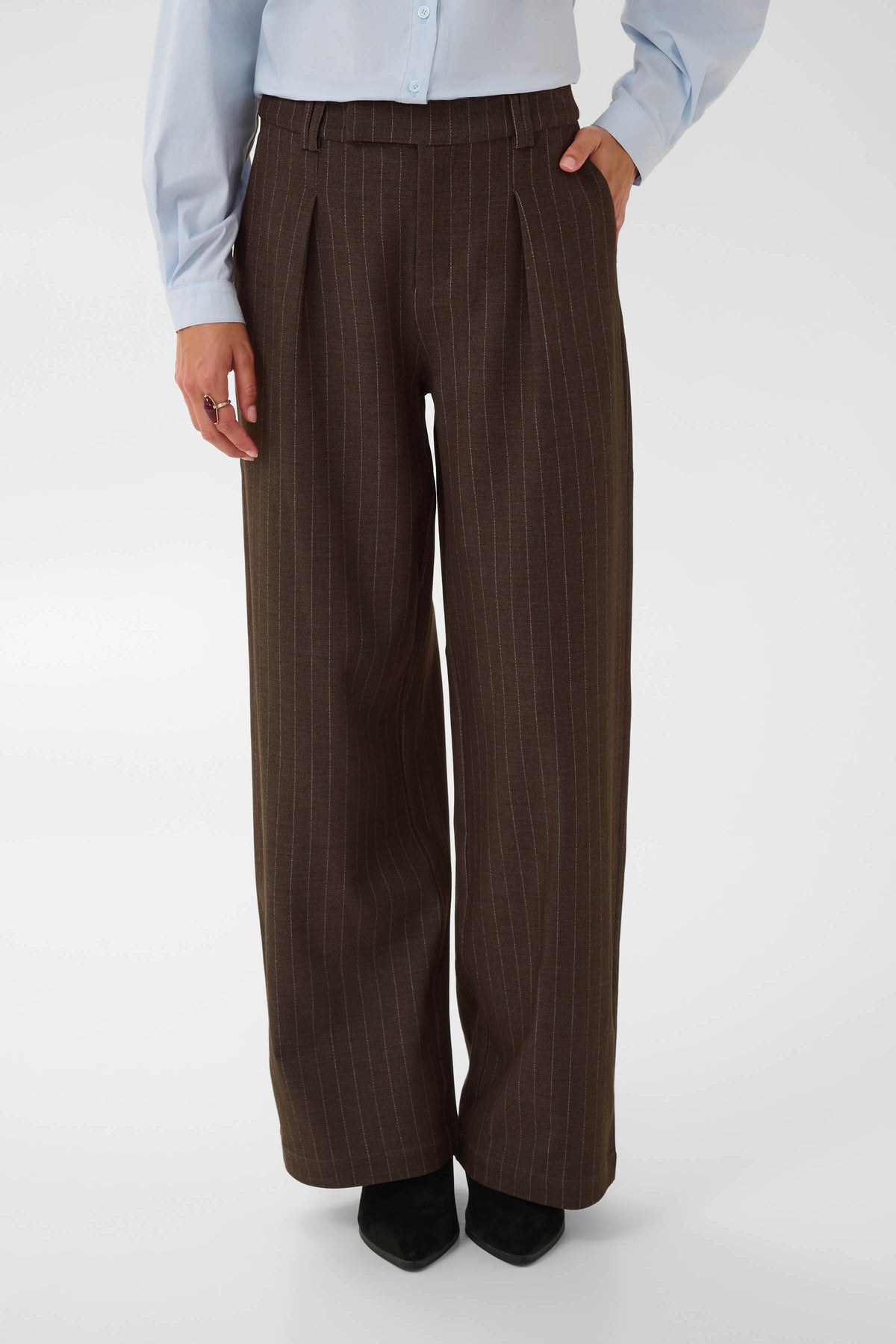 Cream Tingle Pinstripe Wide Leg Trousers style 10614372