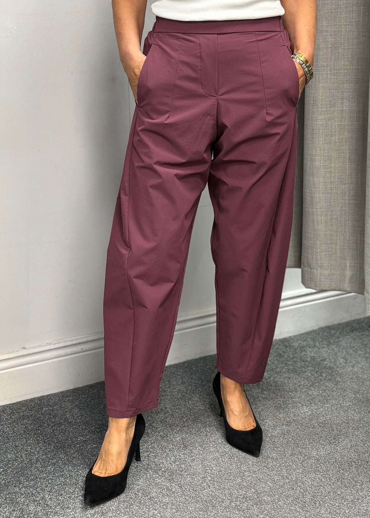 DARLING travel fabric trousers in burgundy