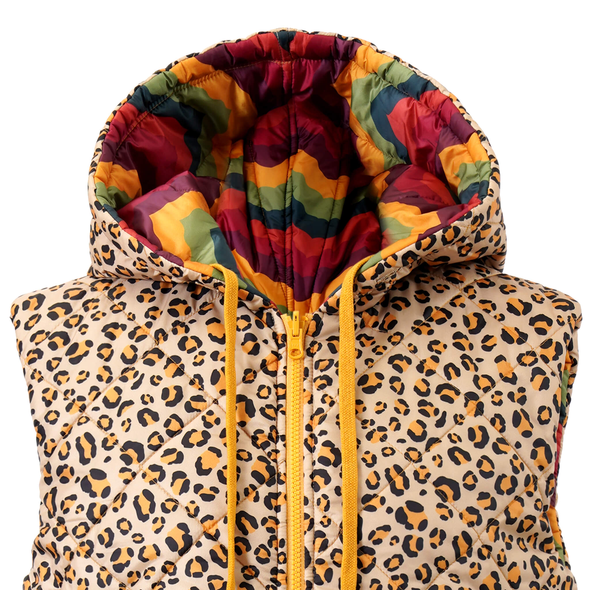 Emily Lovelock reversible hooded gilet detail