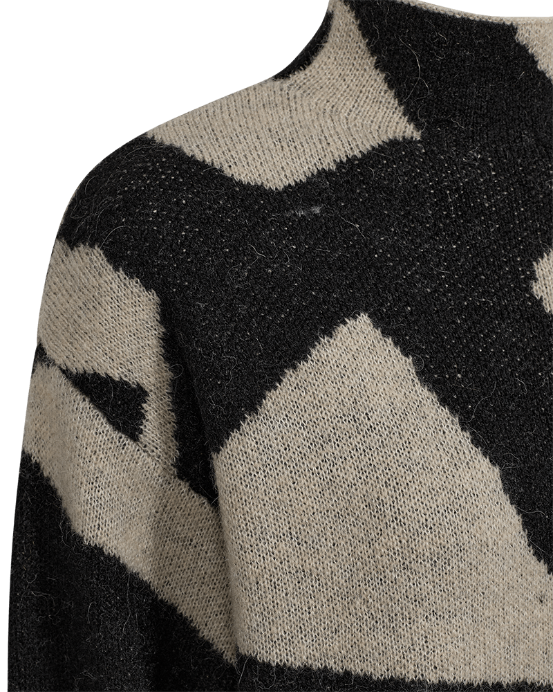 Beige and black jacquard-knit women’s jumper