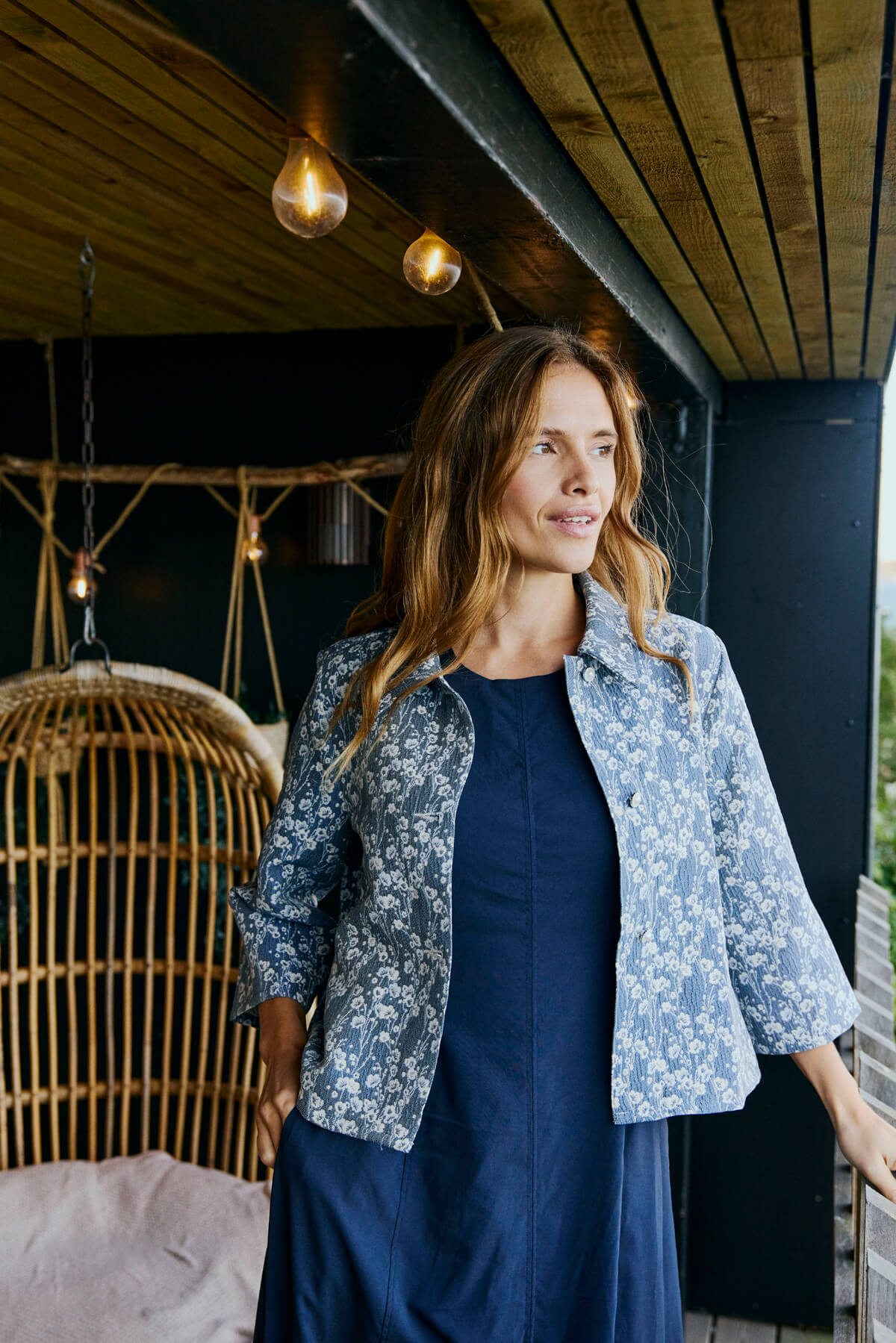 Freequent Fally Jacket with floral print and textured pattern