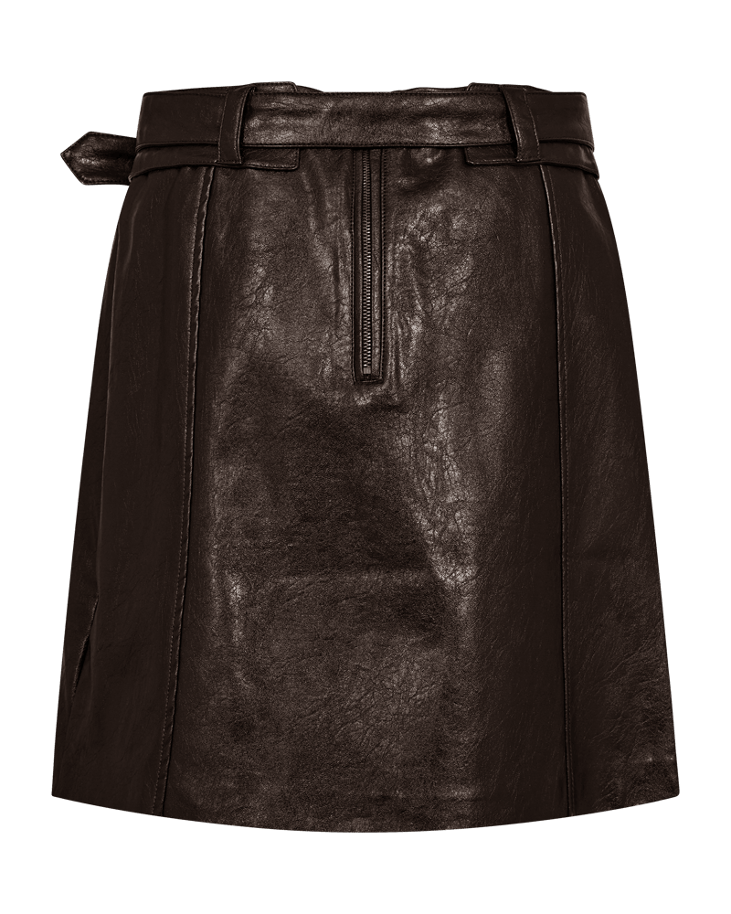 Brown women’s faux leather skirt with concealed back zip