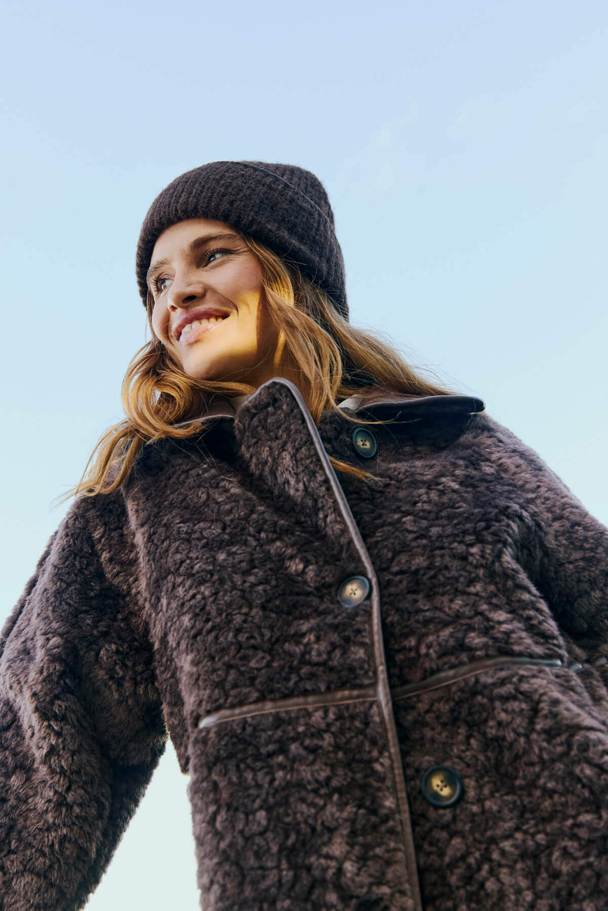 Freequent faux fur jacket with PU tape trim detailing