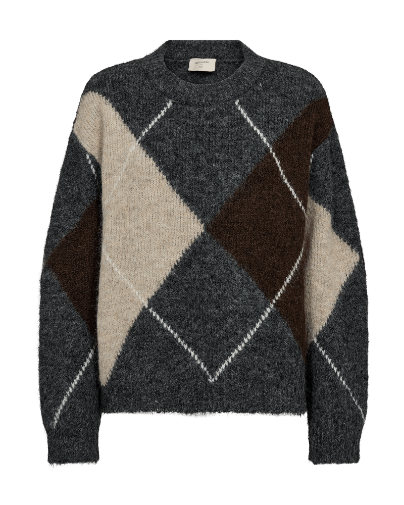 Women’s dark grey and oyster grey argyle jumper by Freequent