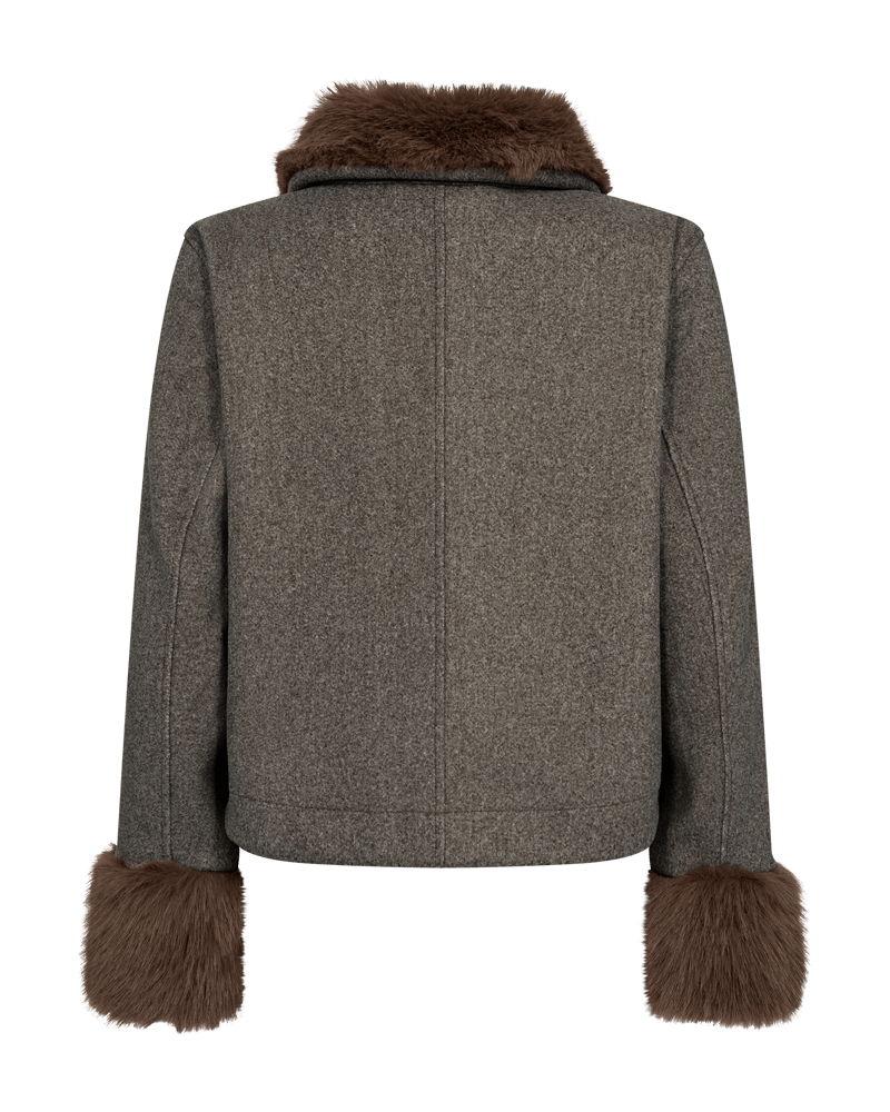 Freequent Yanna boxy jacket with faux-fur trim and yoke detail