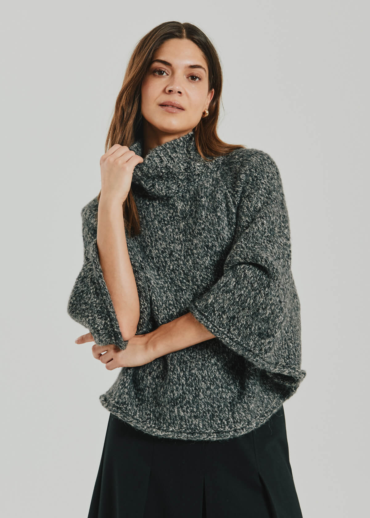Freequent Selina High-Neck Cape Jumper front view