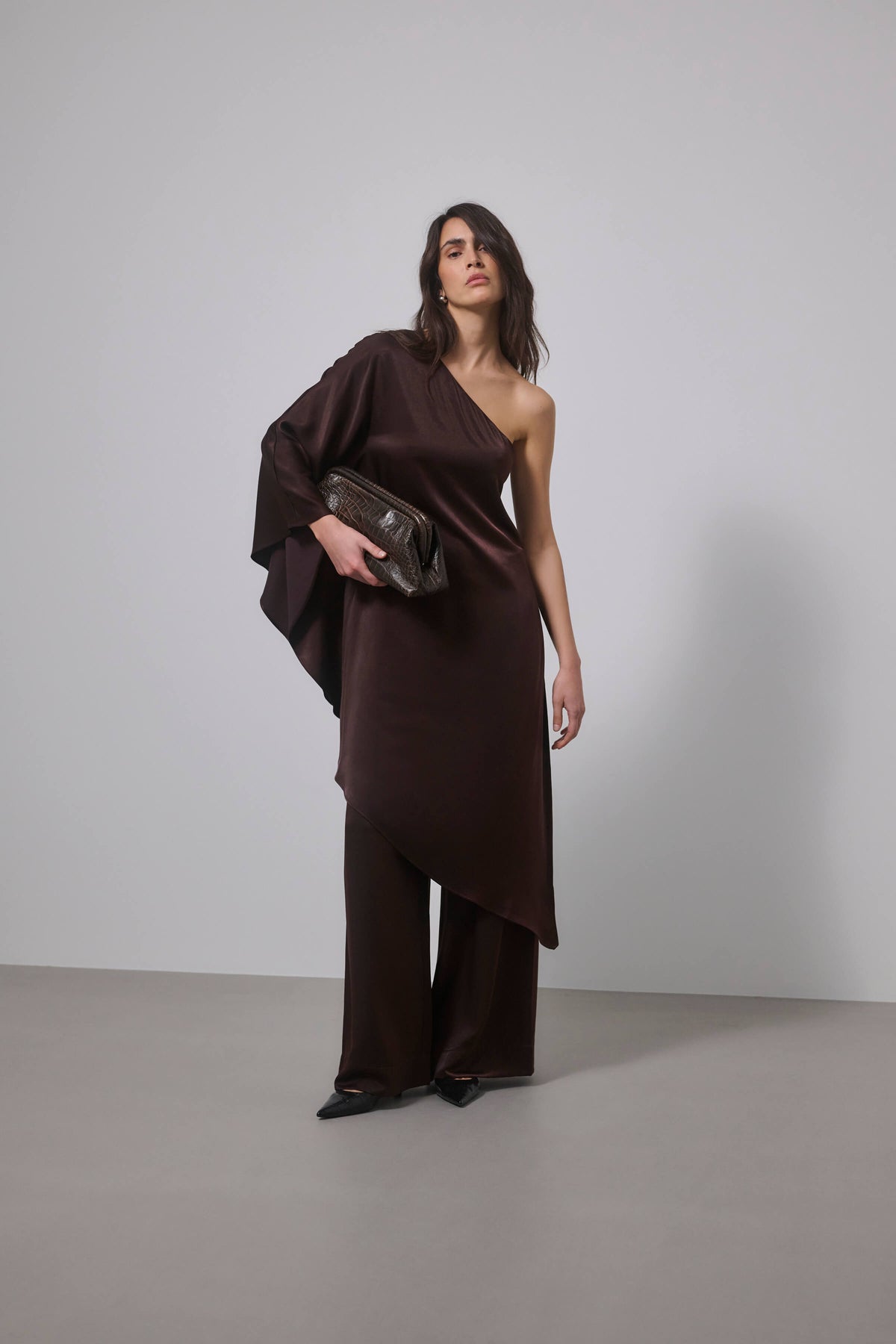 My Essential Wardrobe Estelle asymmetric midi dress on model