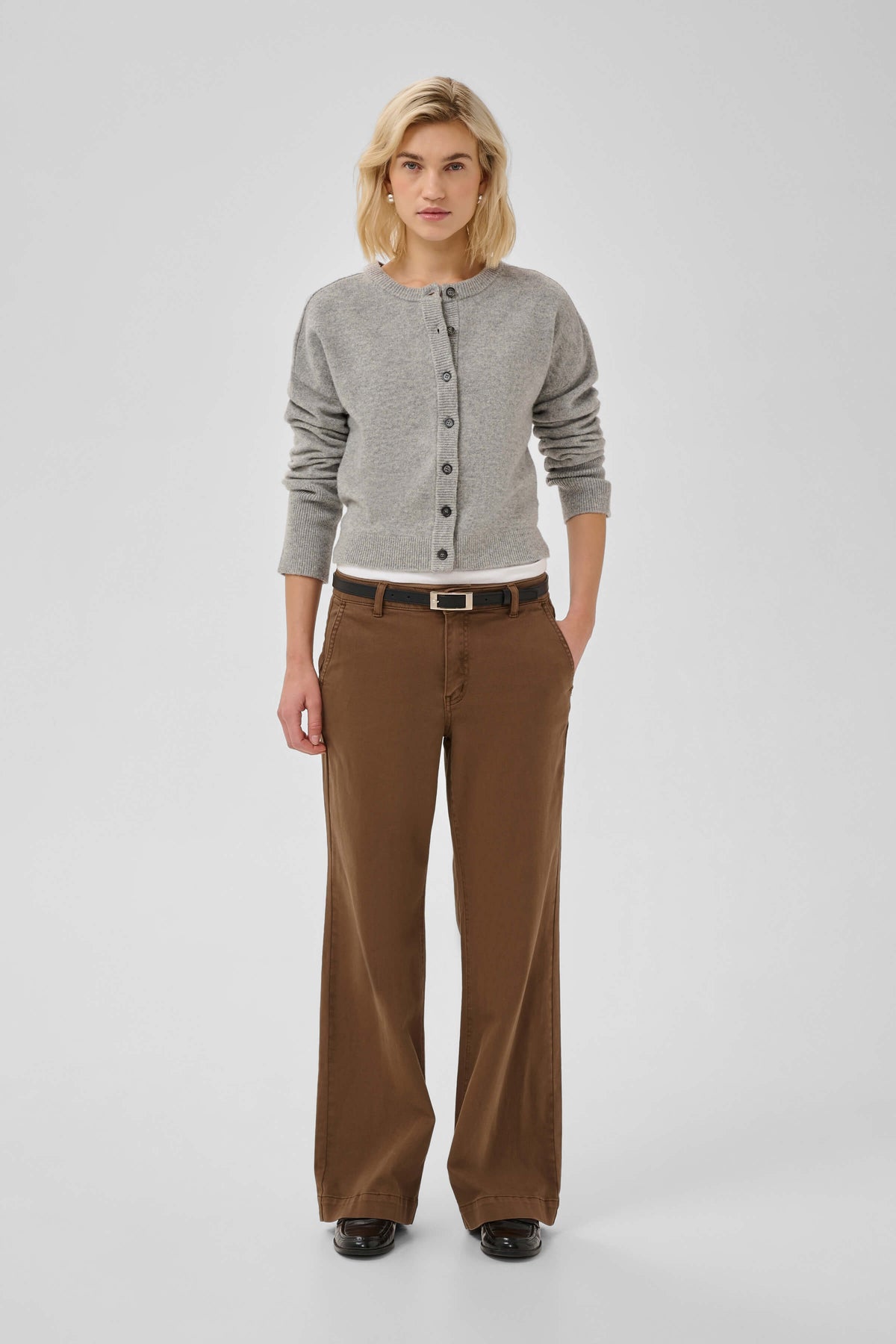 My Essential Wardrobe wide-leg cotton trousers on model