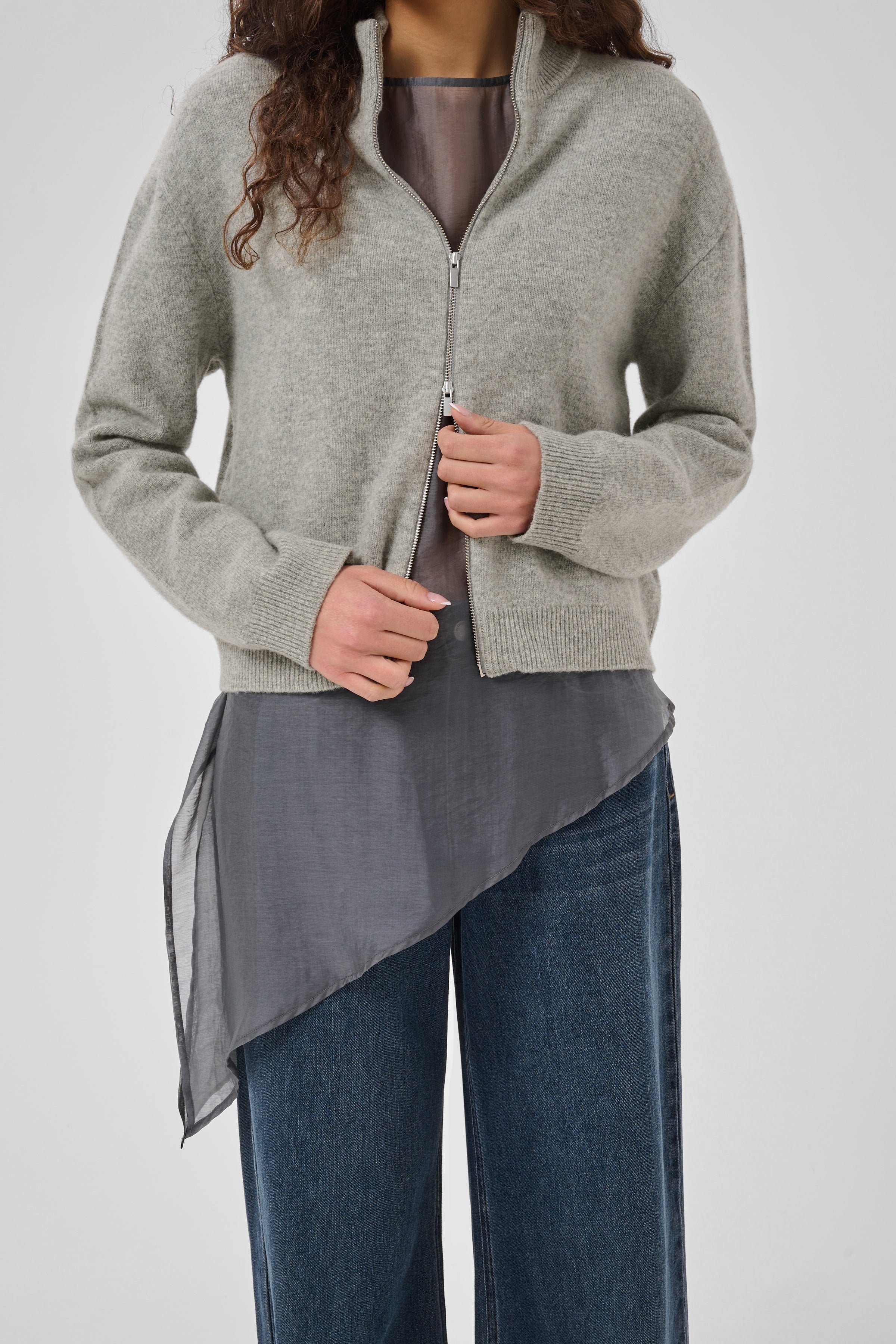 MWTracy zip-up wool cardigan with stand collar