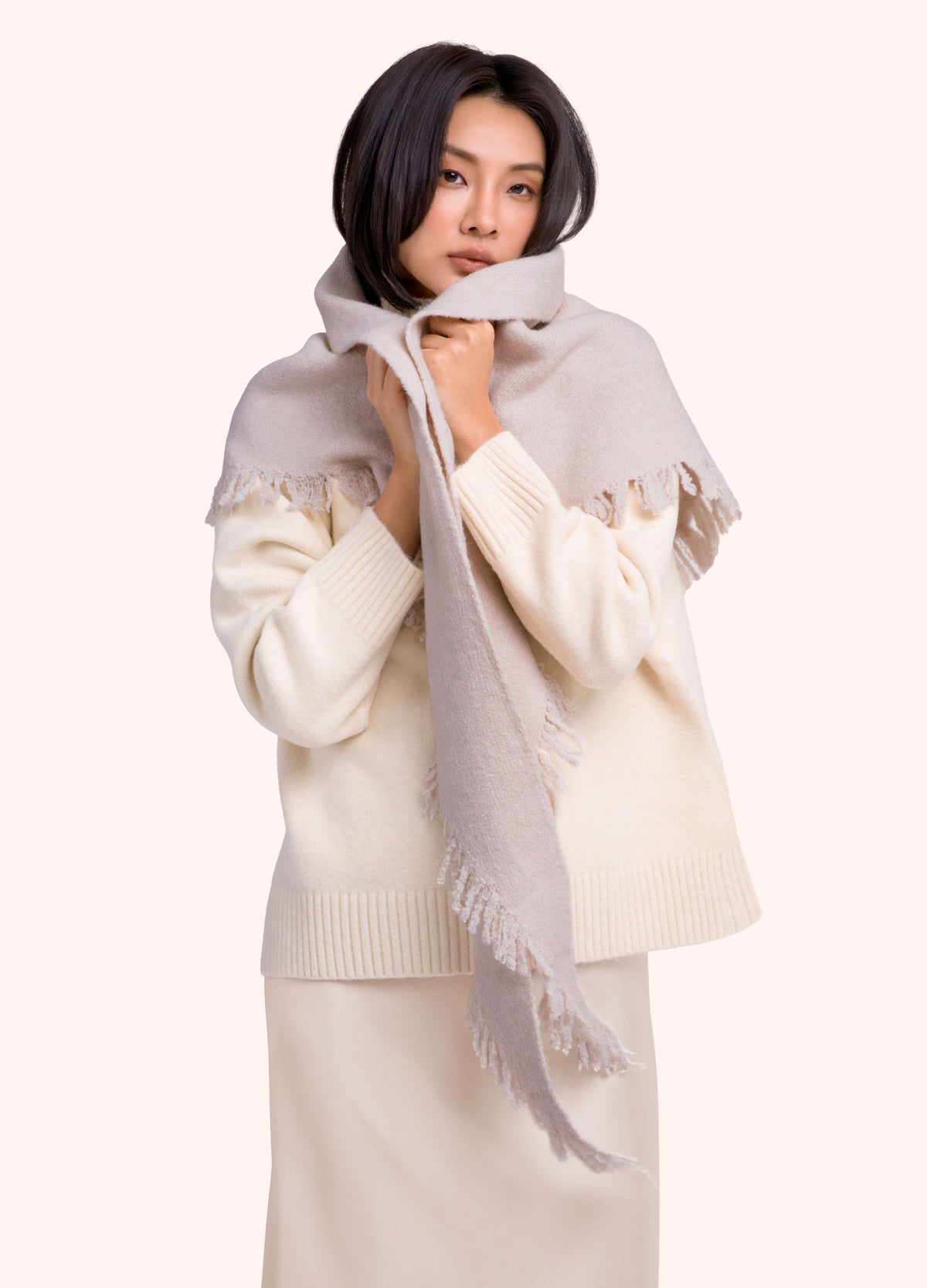 Powder Emily Knitted Scarf in Cream