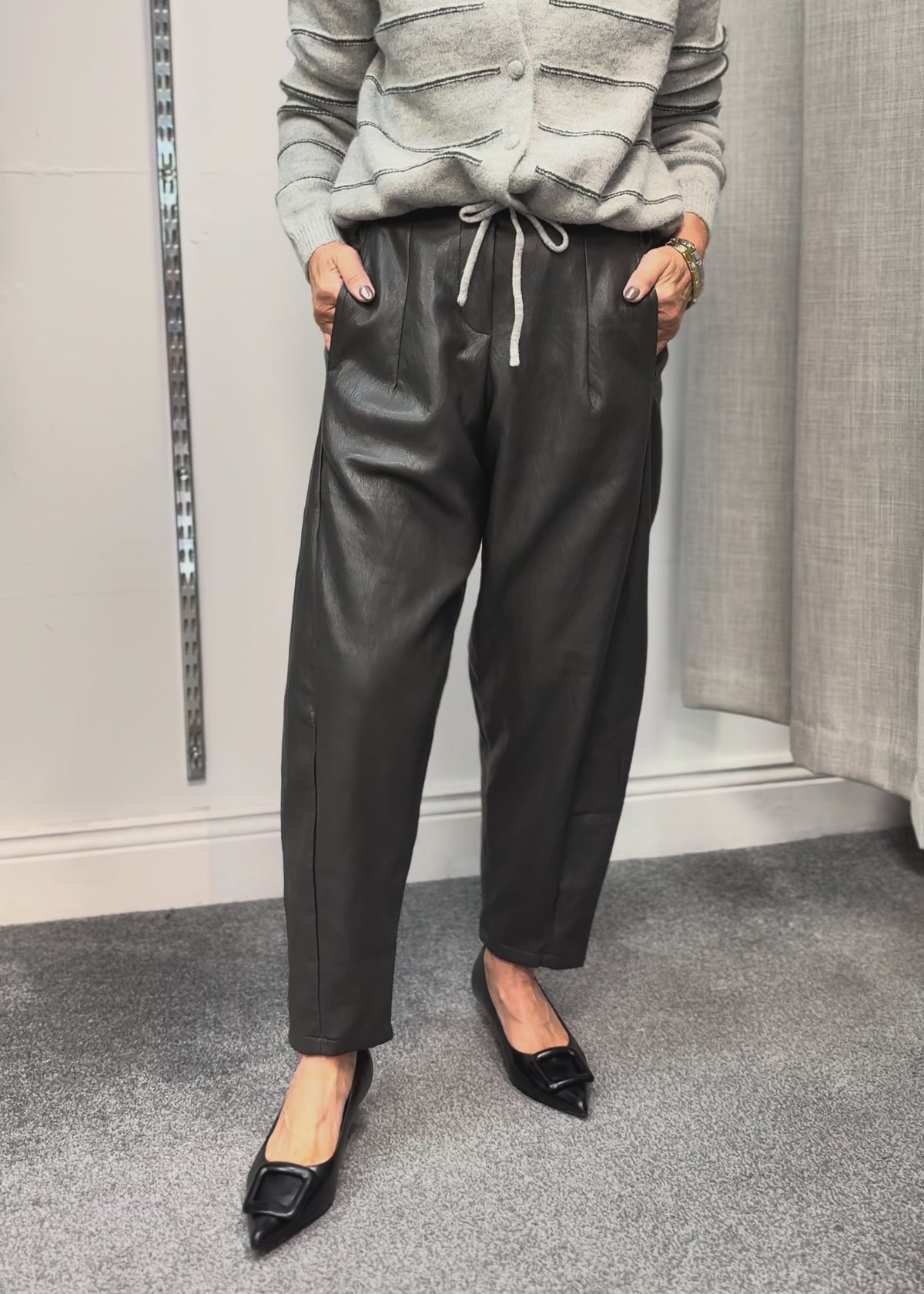 Darling faux leather trousers in grey