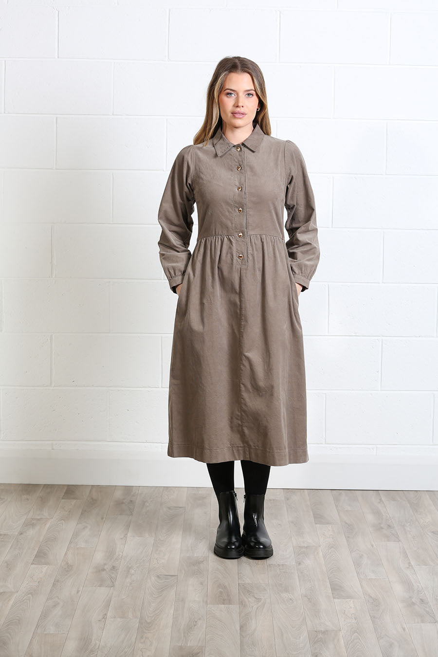 Rant & Rave Hazel Biscuit Cotton Shirt Dress front view