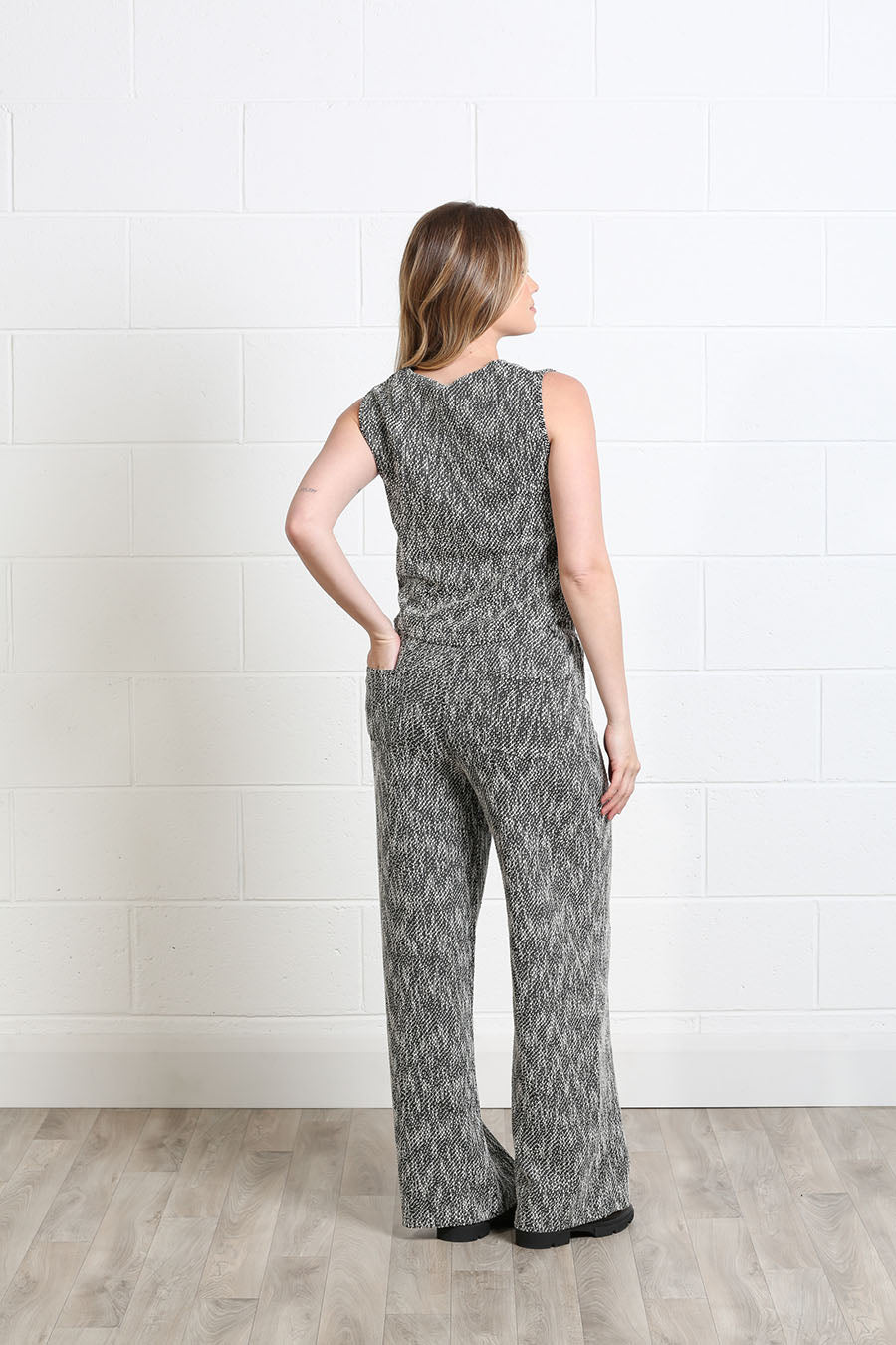 Rant & Rave black wide-leg trousers on model