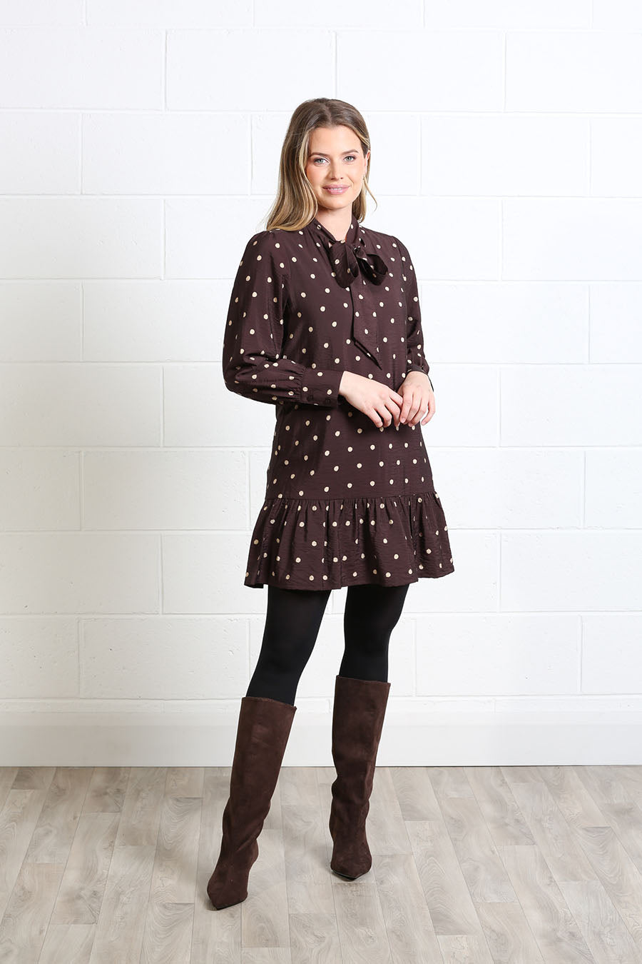 ant & Rave Annabelle polka-dot mini dress with a self-tie neckline