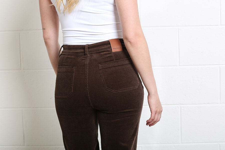 Close-up of the Bridget Trousers showing their corduroy texture