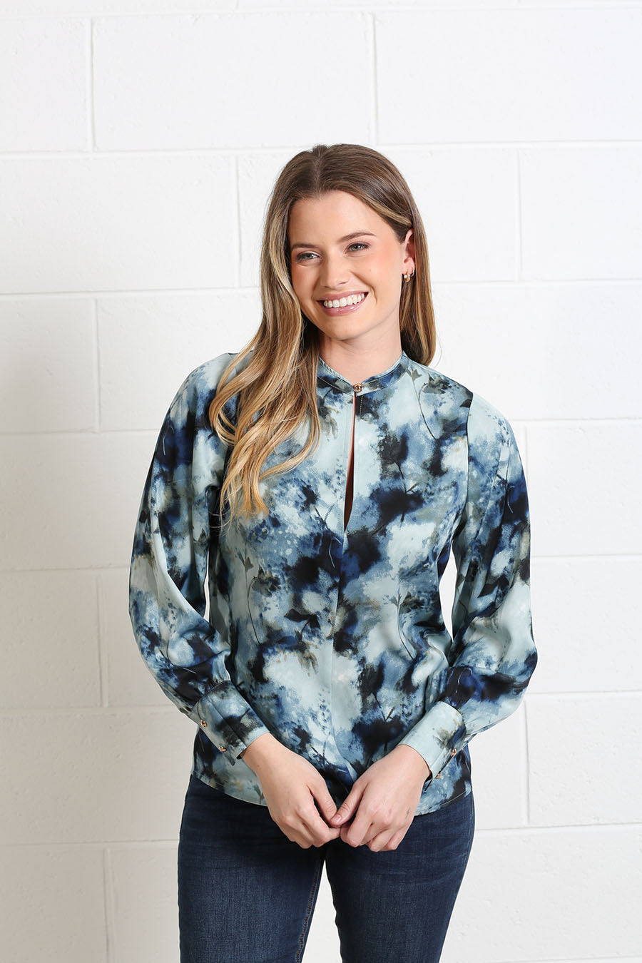 Rant & Rave Leah Top with an abstract watercolour-inspired print