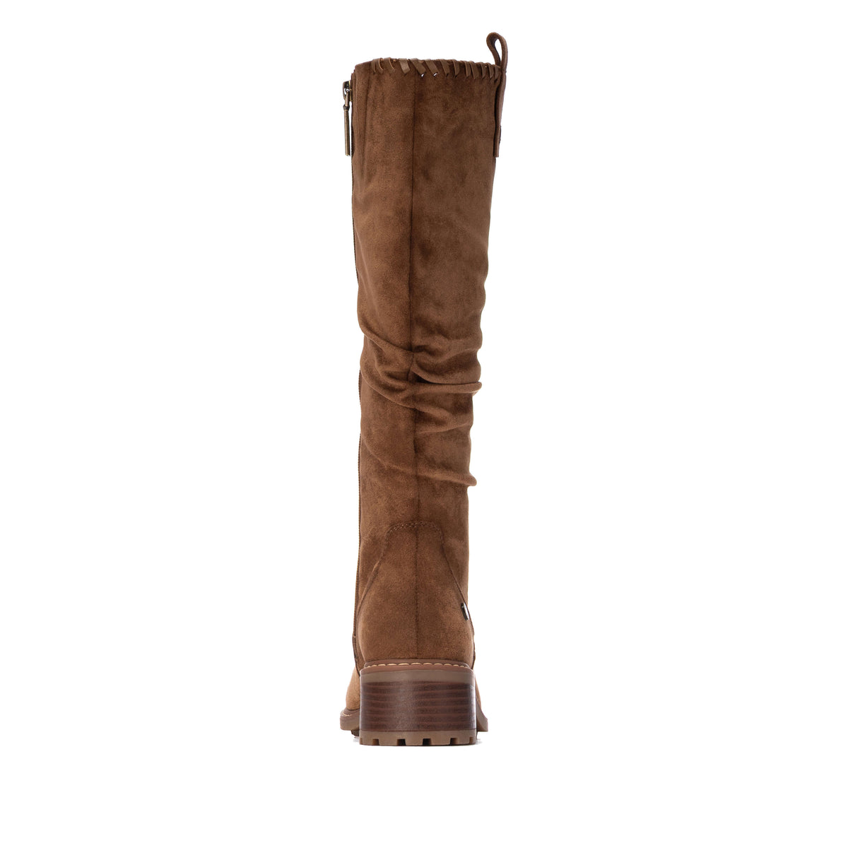 Pair of Refresh knee-high boots with ruched detailing and treaded soles