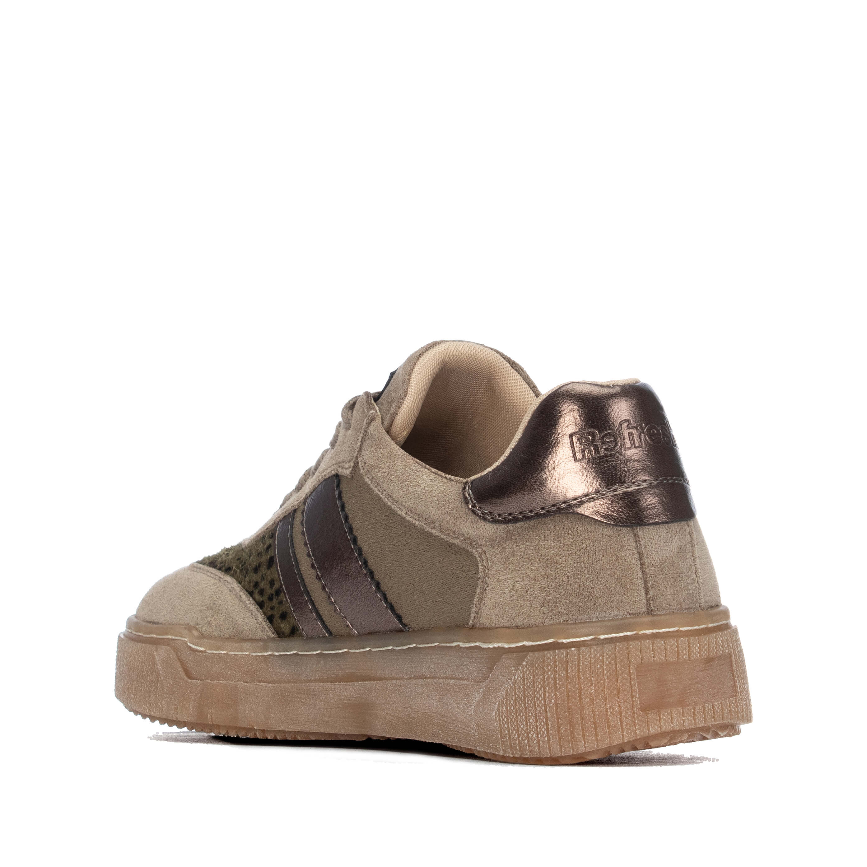 Side view of Refresh women’s runners with leather-look and suede-look panels