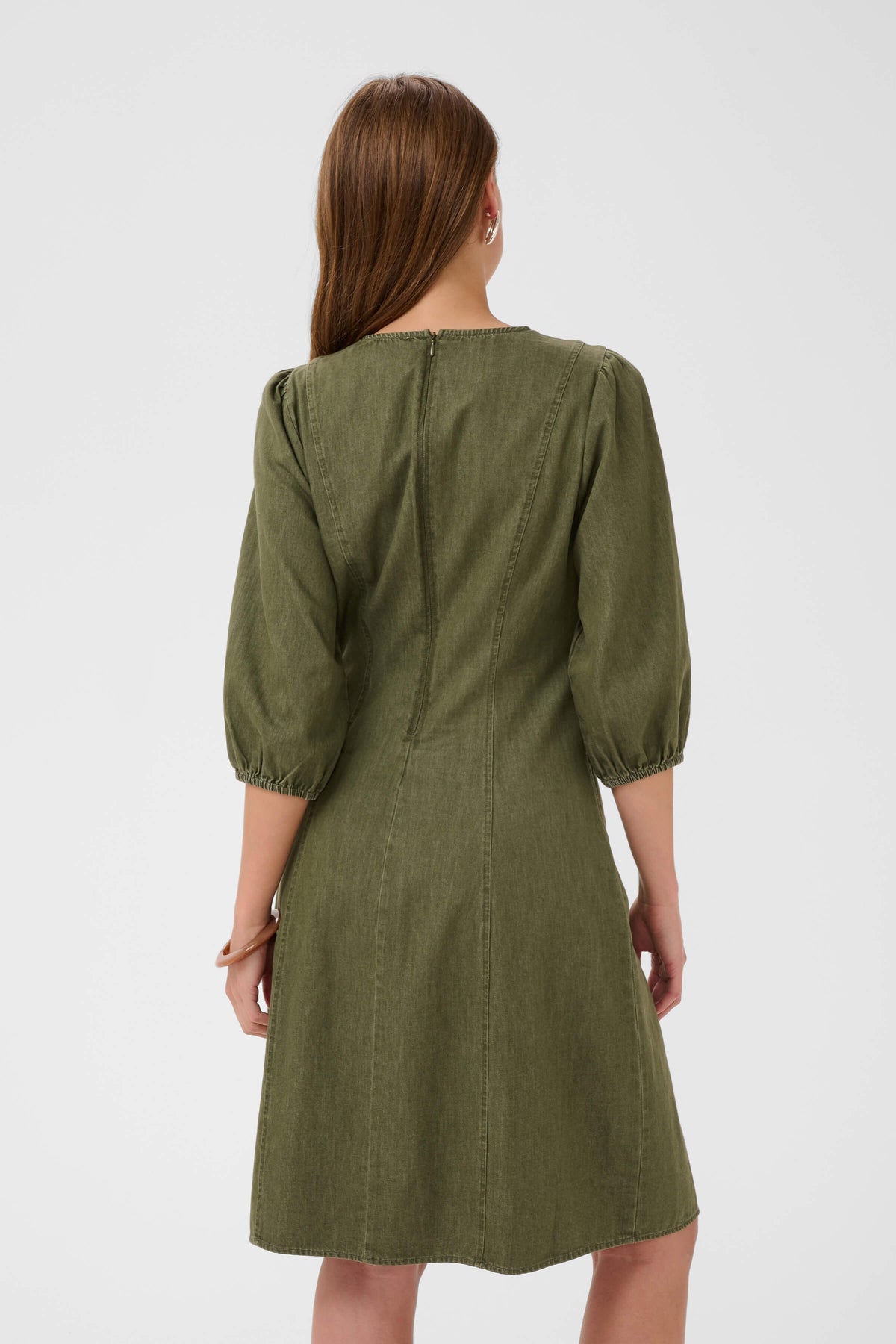 Saint Tropez A-line dress with gathered sleeve cuffs