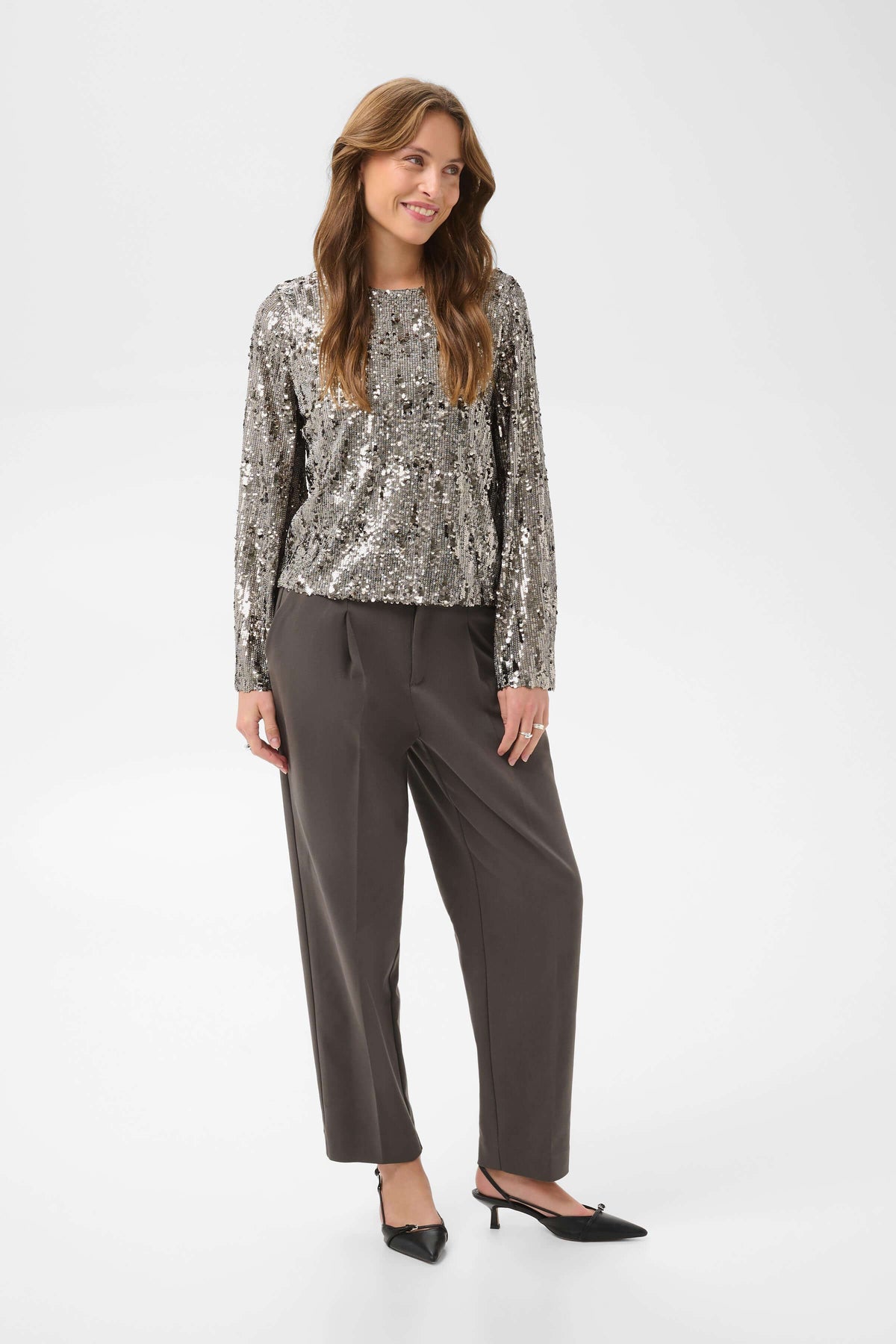 Saint Tropez Ultrea top styled with tailored trousers
