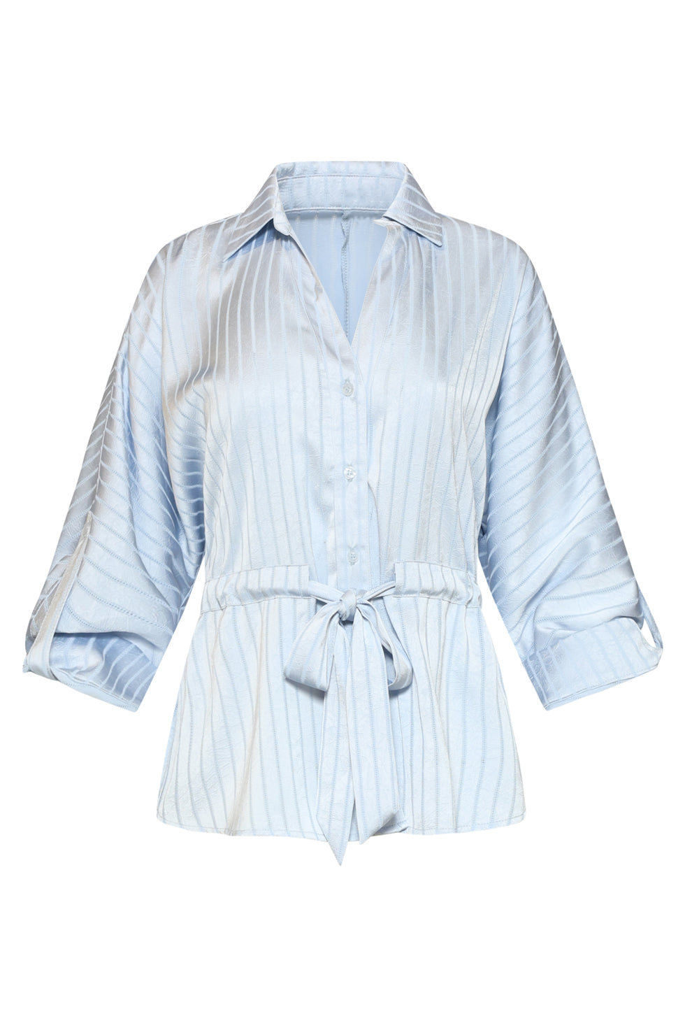 Women’s striped blouse with a classic collar and wide sleeves