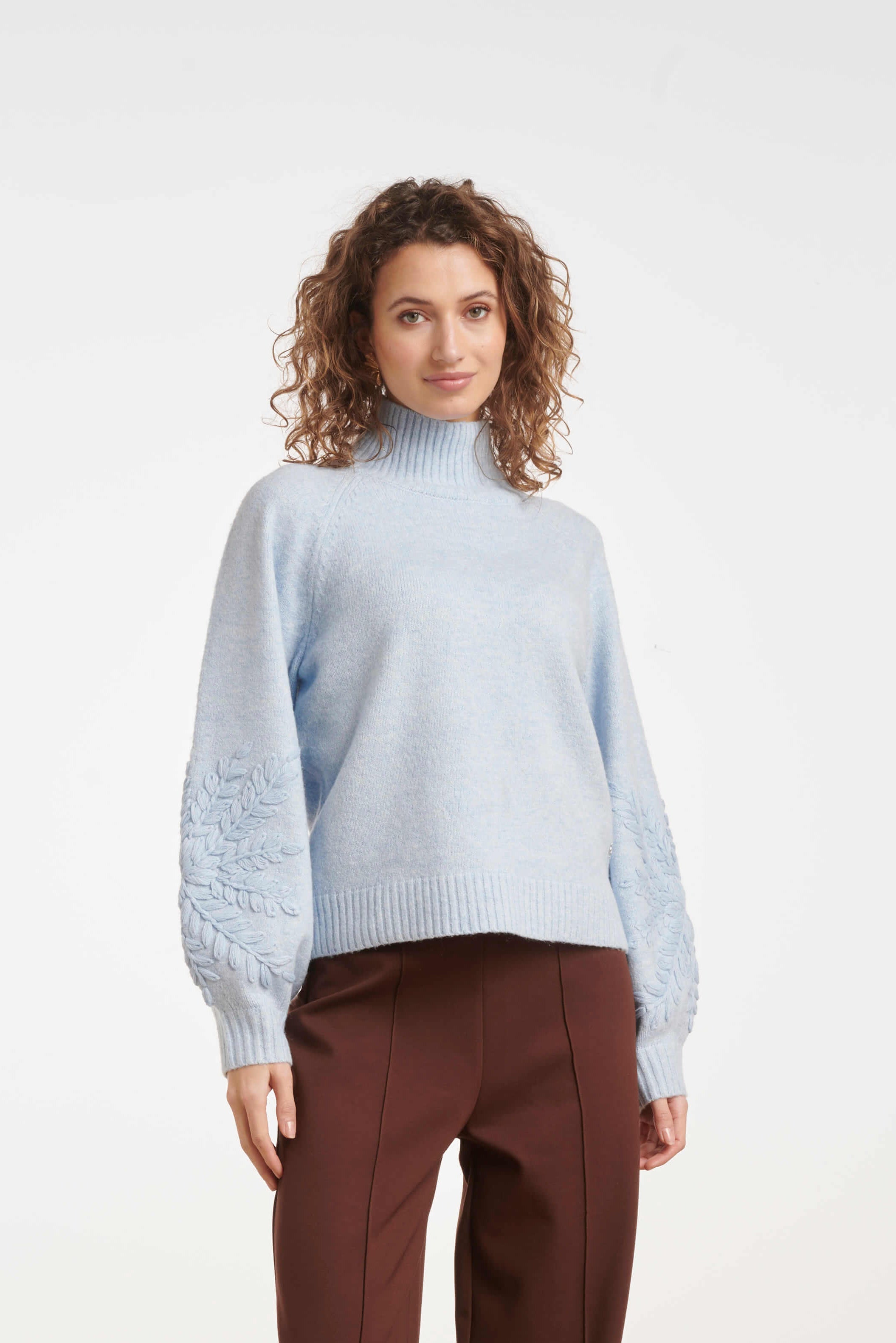 Smashed Lemon roll-neck jumper with embroidered balloon sleeves