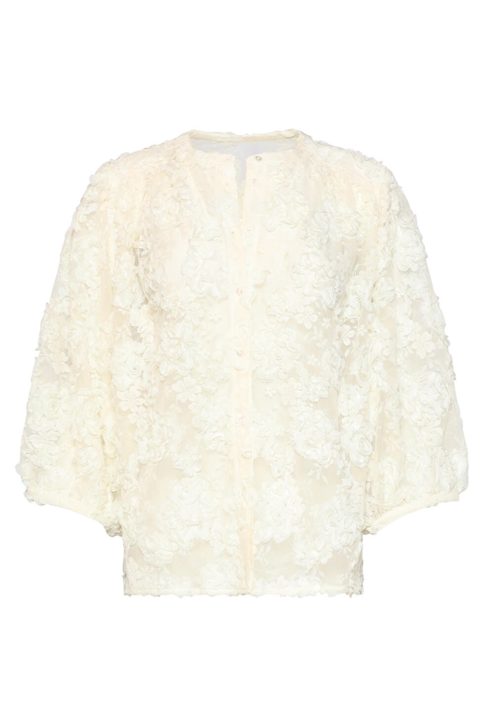 Front view of the Smashed Lemon semi-sheer floral blouse