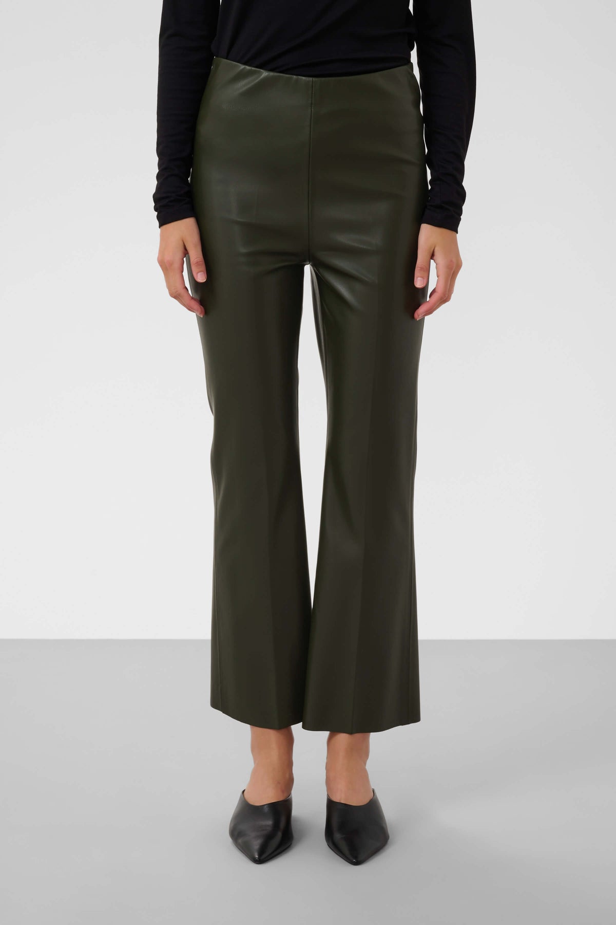 Front view of Soaked in Luxury Kaylee kick-flare trousers