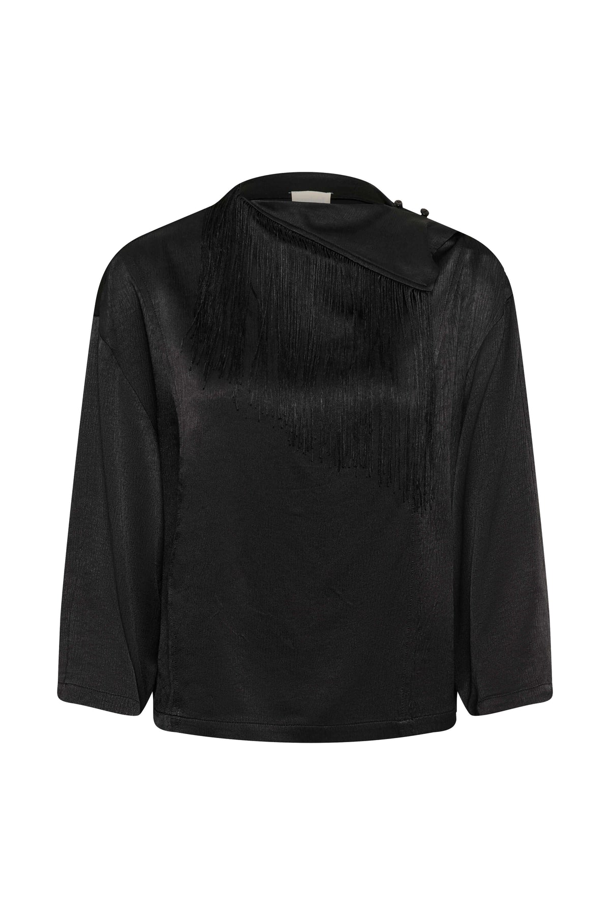 Soaked in Luxury Mirabella Blouse with draped neckline and asymmetric fringe