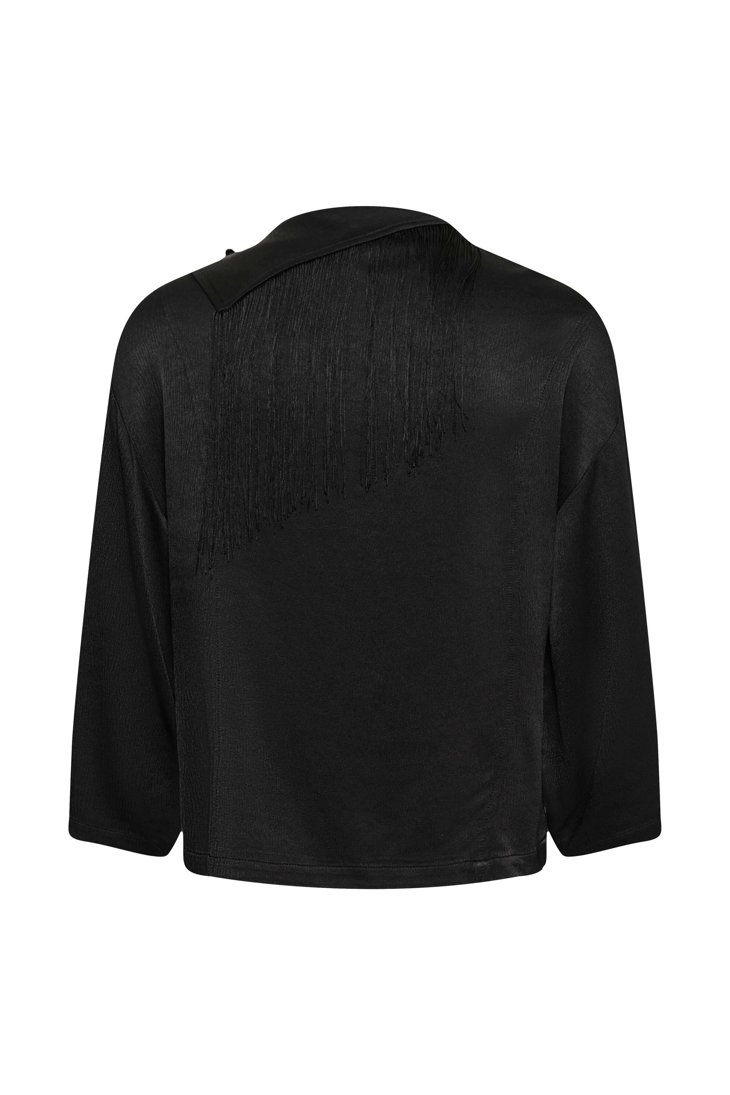 Mirabella relaxed-fit blouse featuring an angled draped neckline