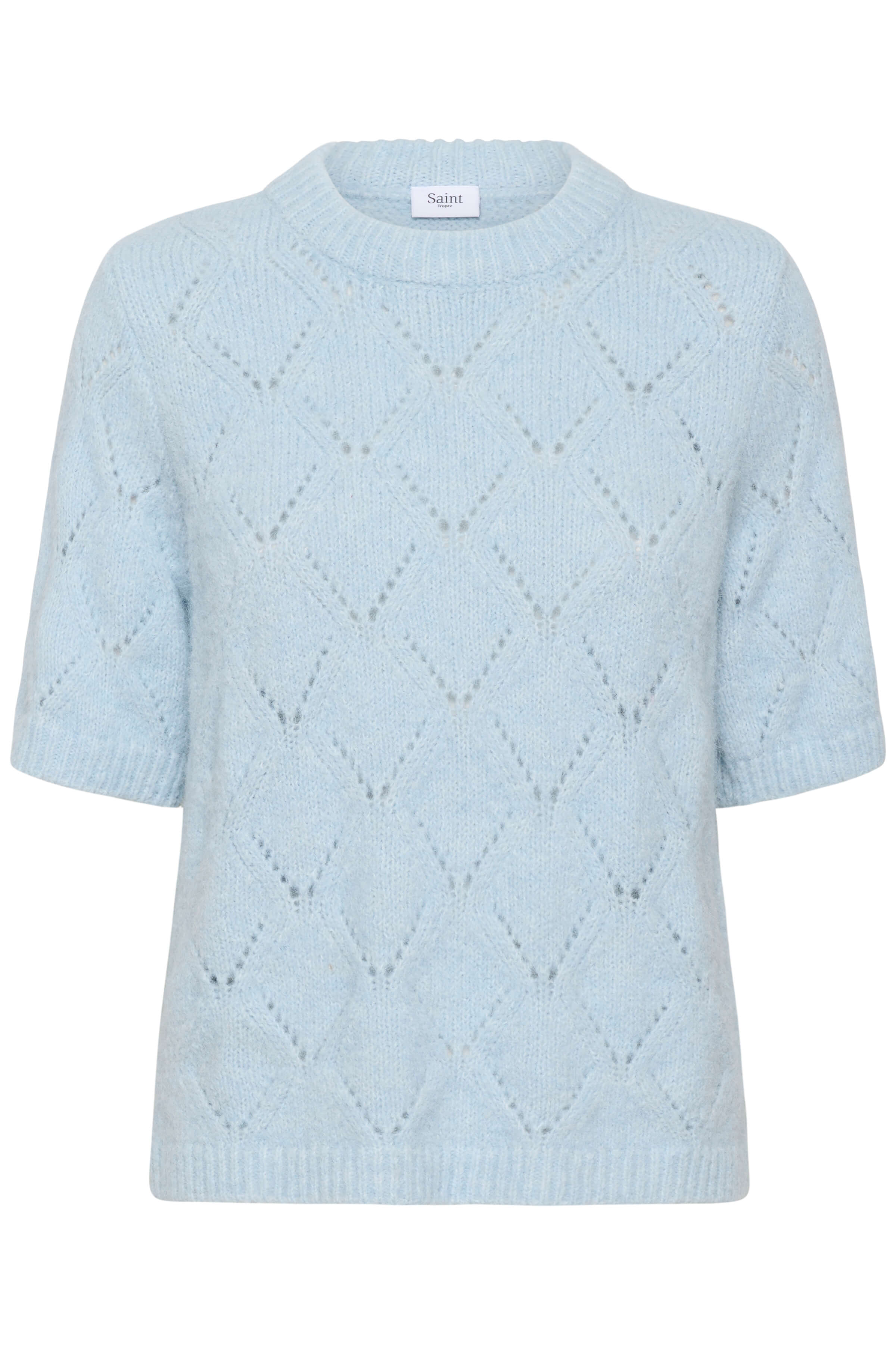 A light blue knit with short sleeves and diamond-shape detailing - front 